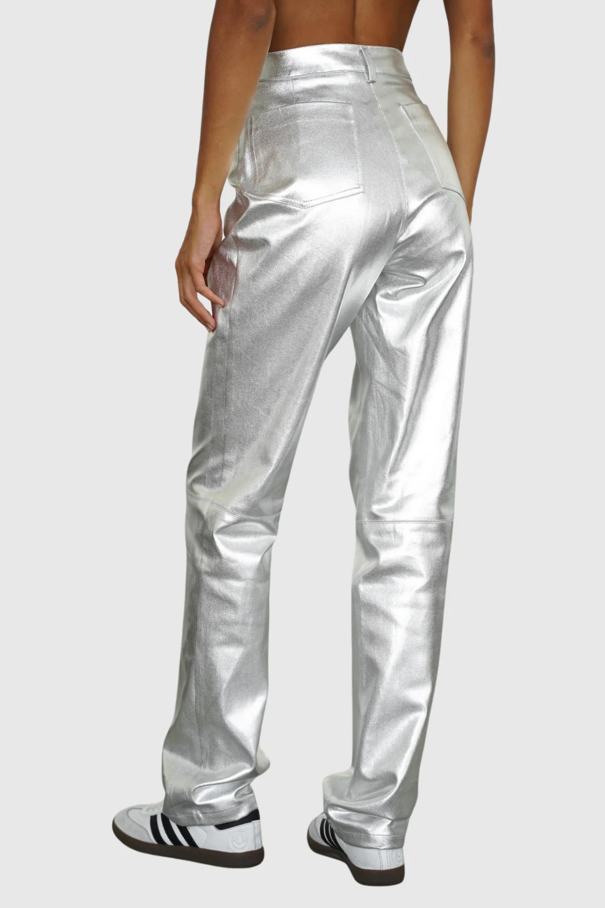 Silver Metallic Pants for Contemporary Style