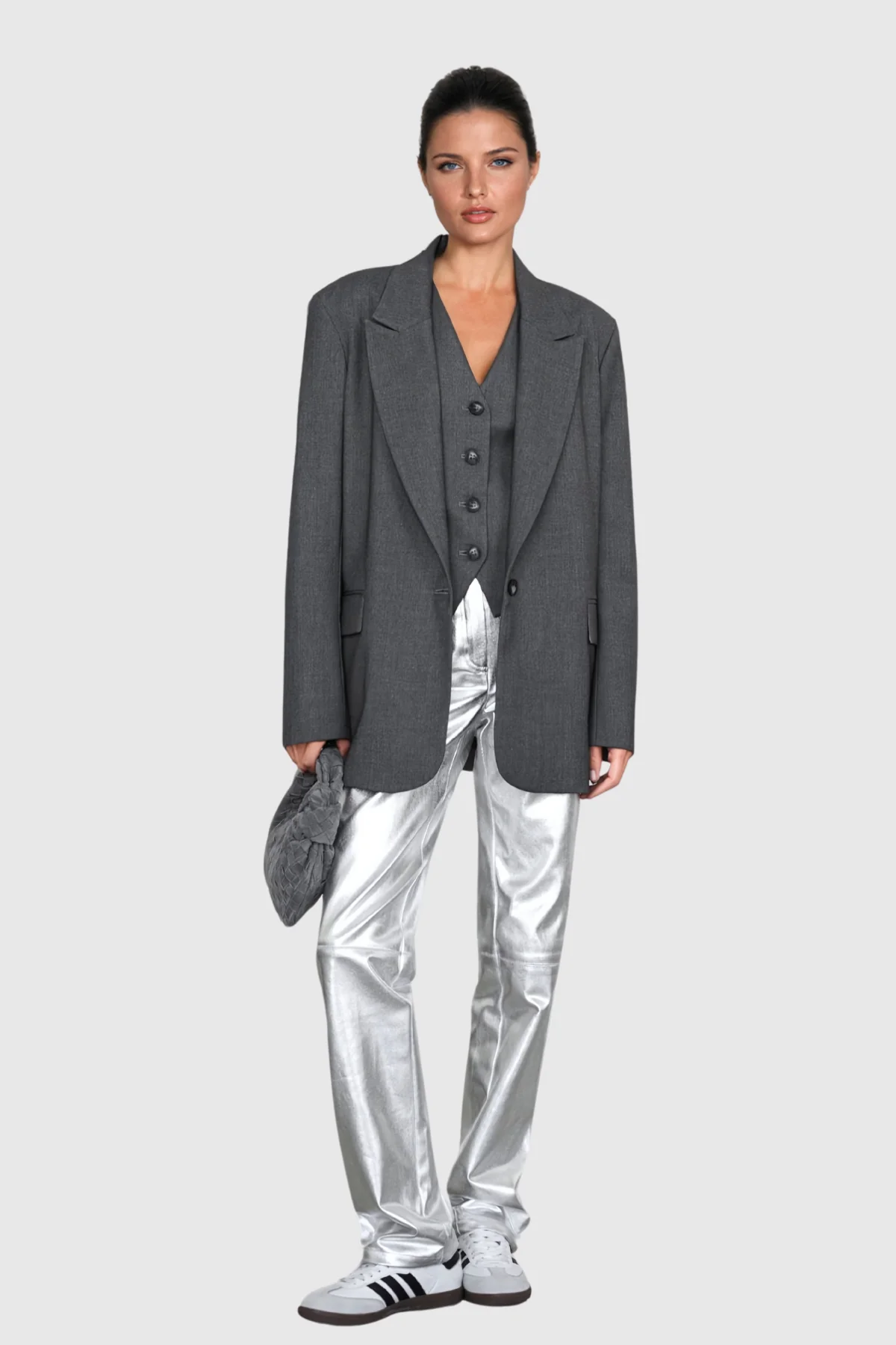 Silver Metallic Pants for Contemporary Style