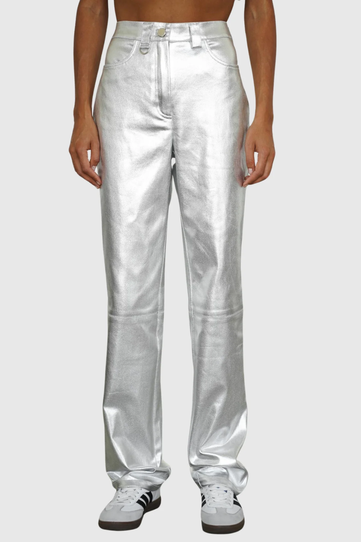 Silver Metallic Pants for Contemporary Style
