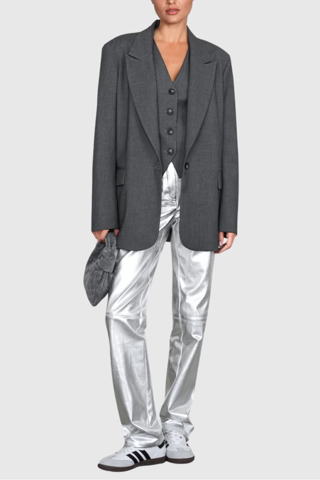 Silver Metallic Pants for Contemporary Style