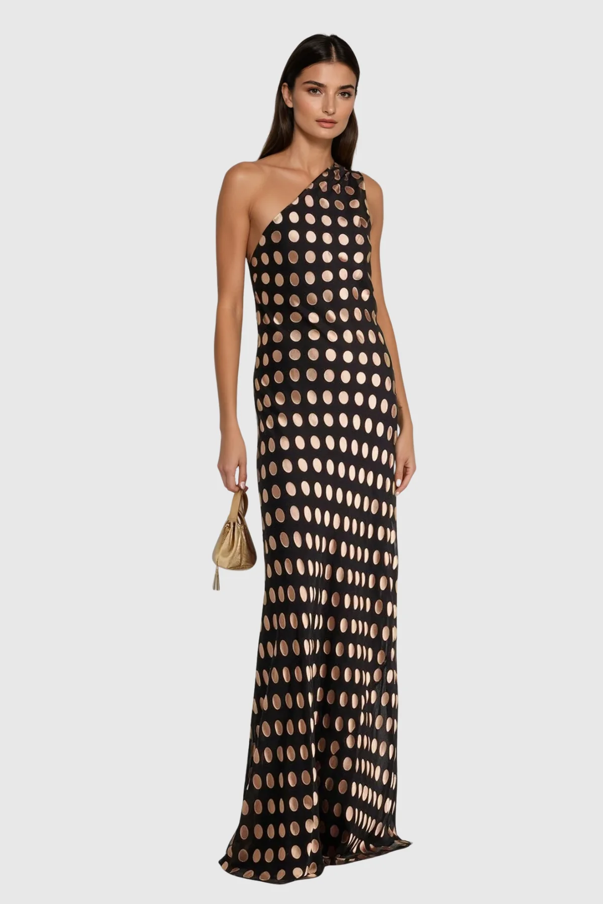 Elegant Black Backless Maxi Dress with Dolka Pot Pattern