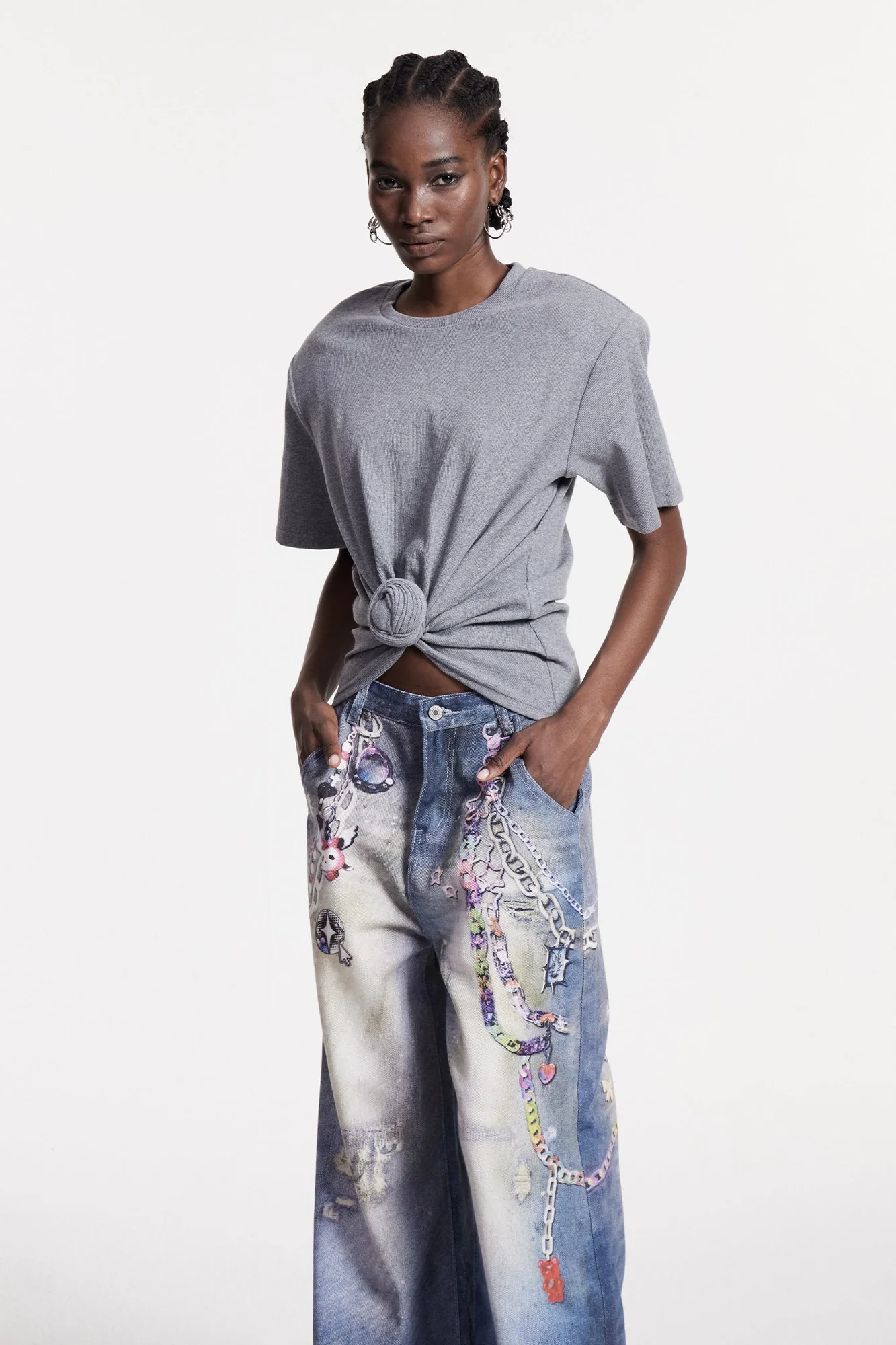 Grey Twist Ruched T-Shirt