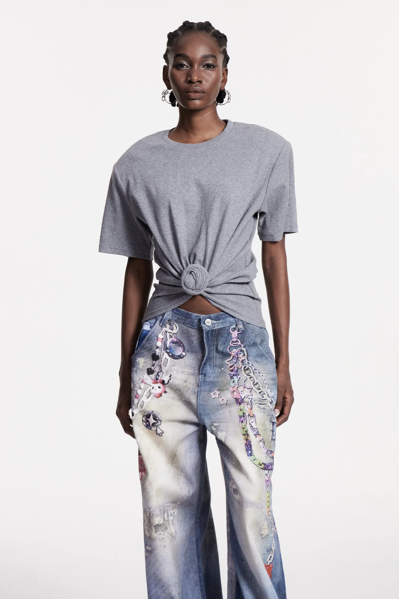 Grey Twist Ruched T-Shirt