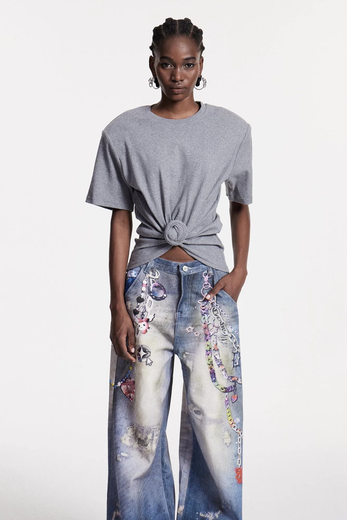 Grey Twist Ruched T-Shirt