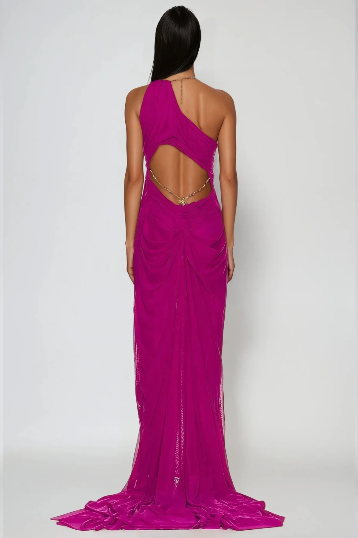 Plunge Chain Asymmetric Maxi Dress in Elegant Purple