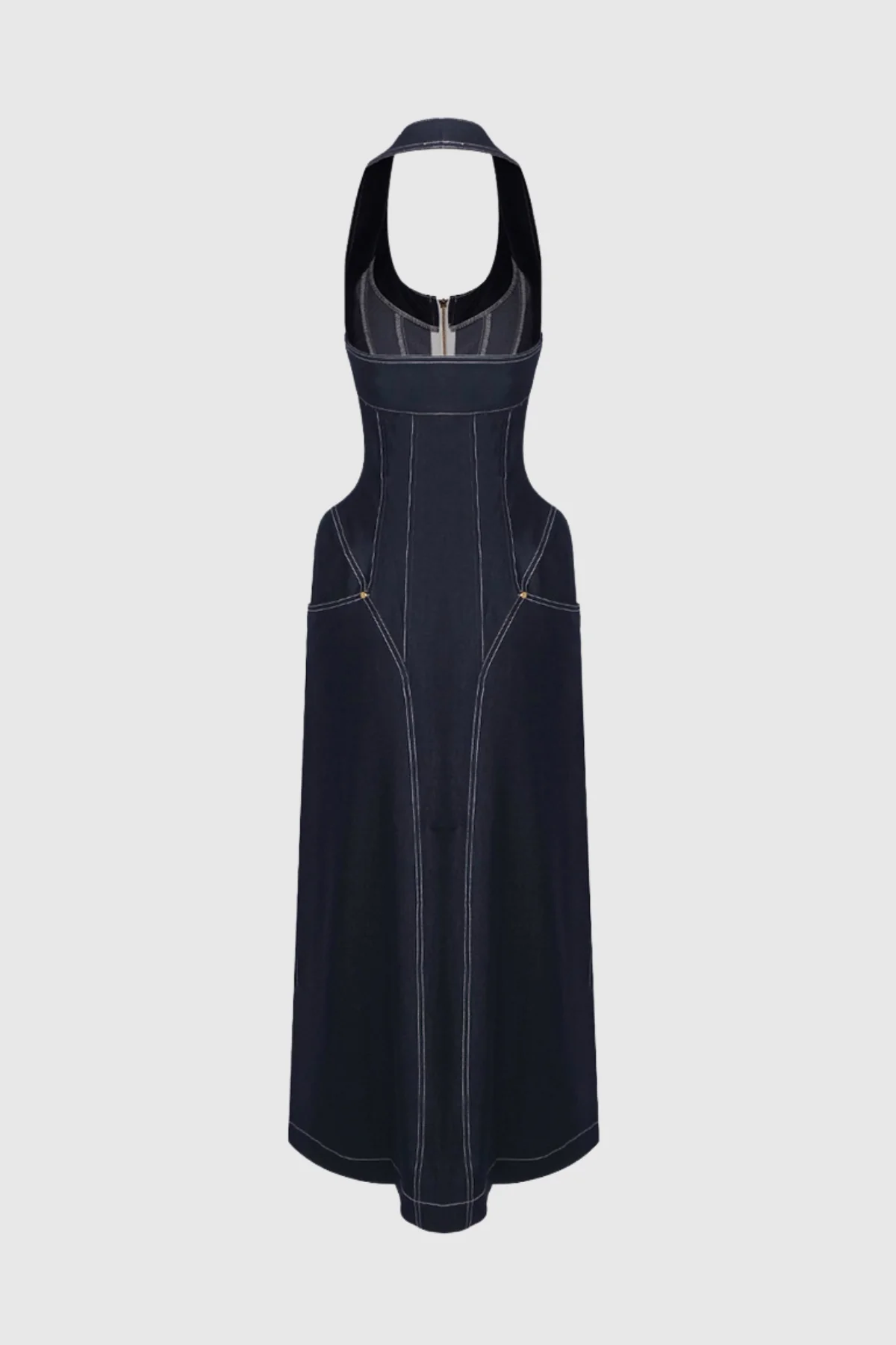 Denim Halter Neck Corset Maxi Dress - Elegant & Comfortable