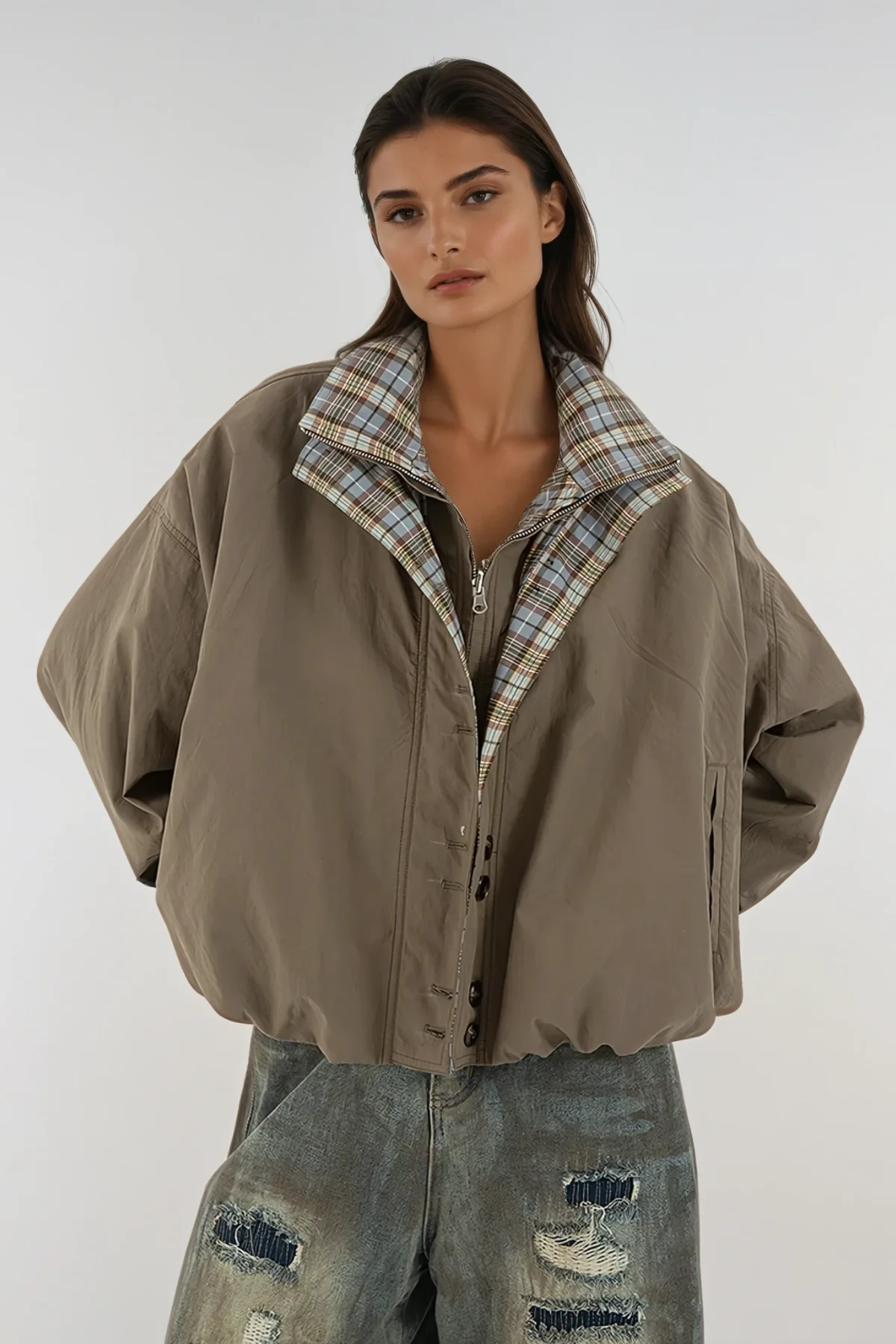 Urban Edge Brown Deconstruct Grid Jacket