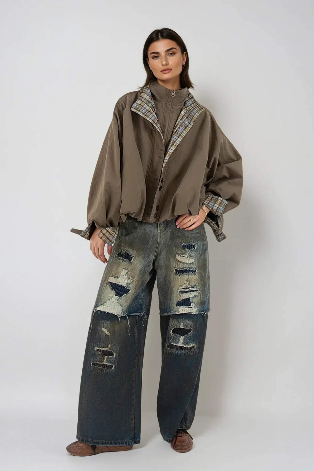 Urban Edge Brown Deconstruct Grid Jacket