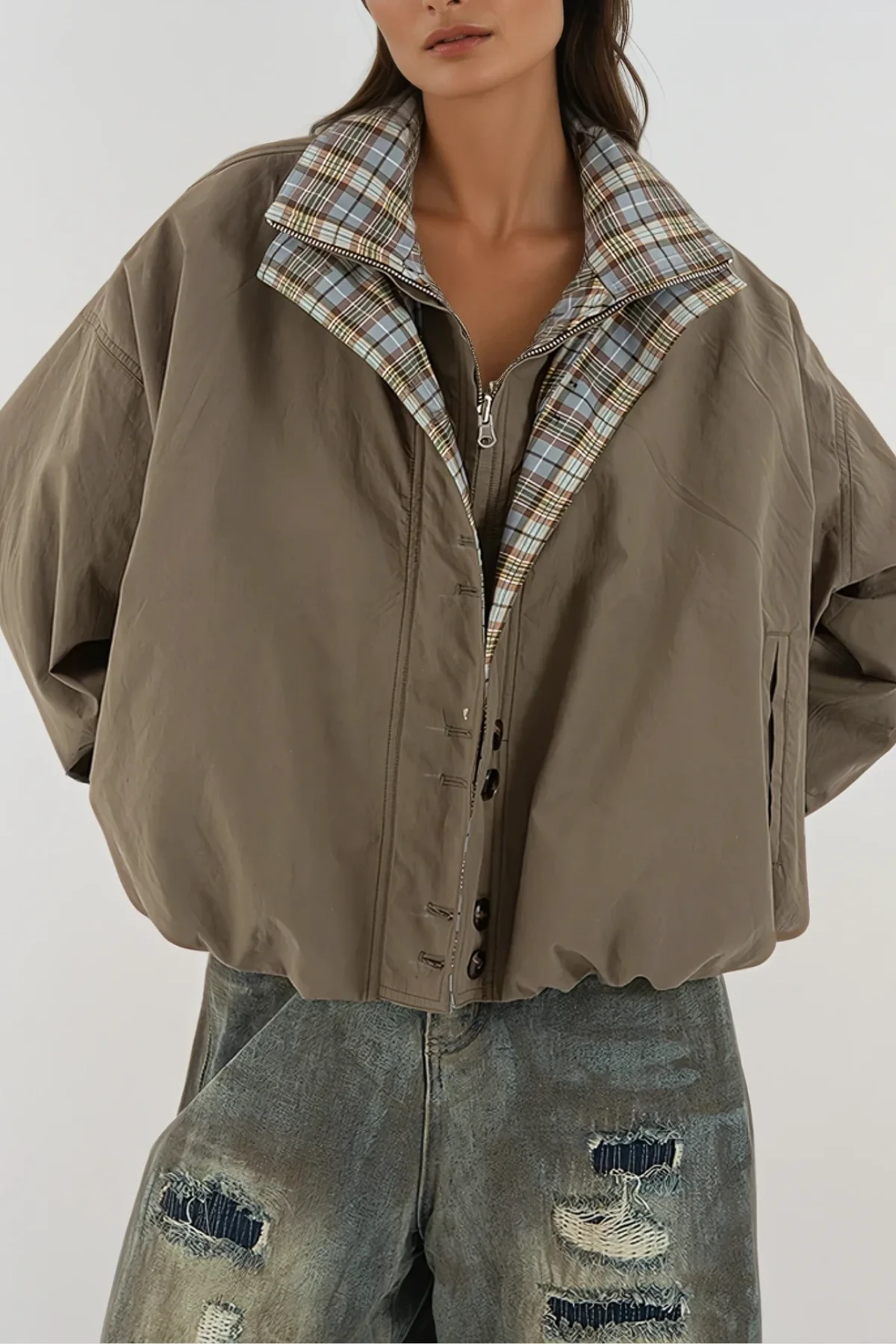 Urban Edge Brown Deconstruct Grid Jacket