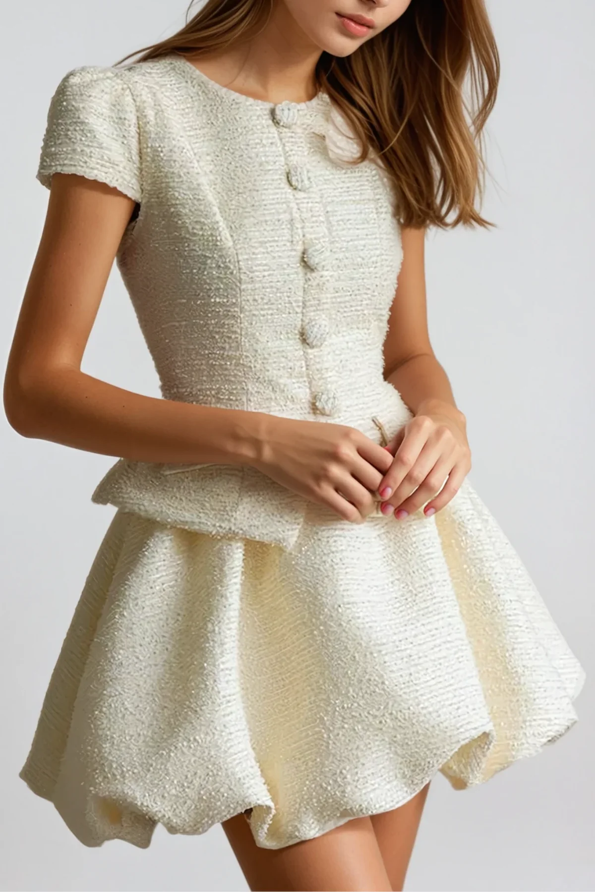 Chic Beige Bubble Skirt Set for Women