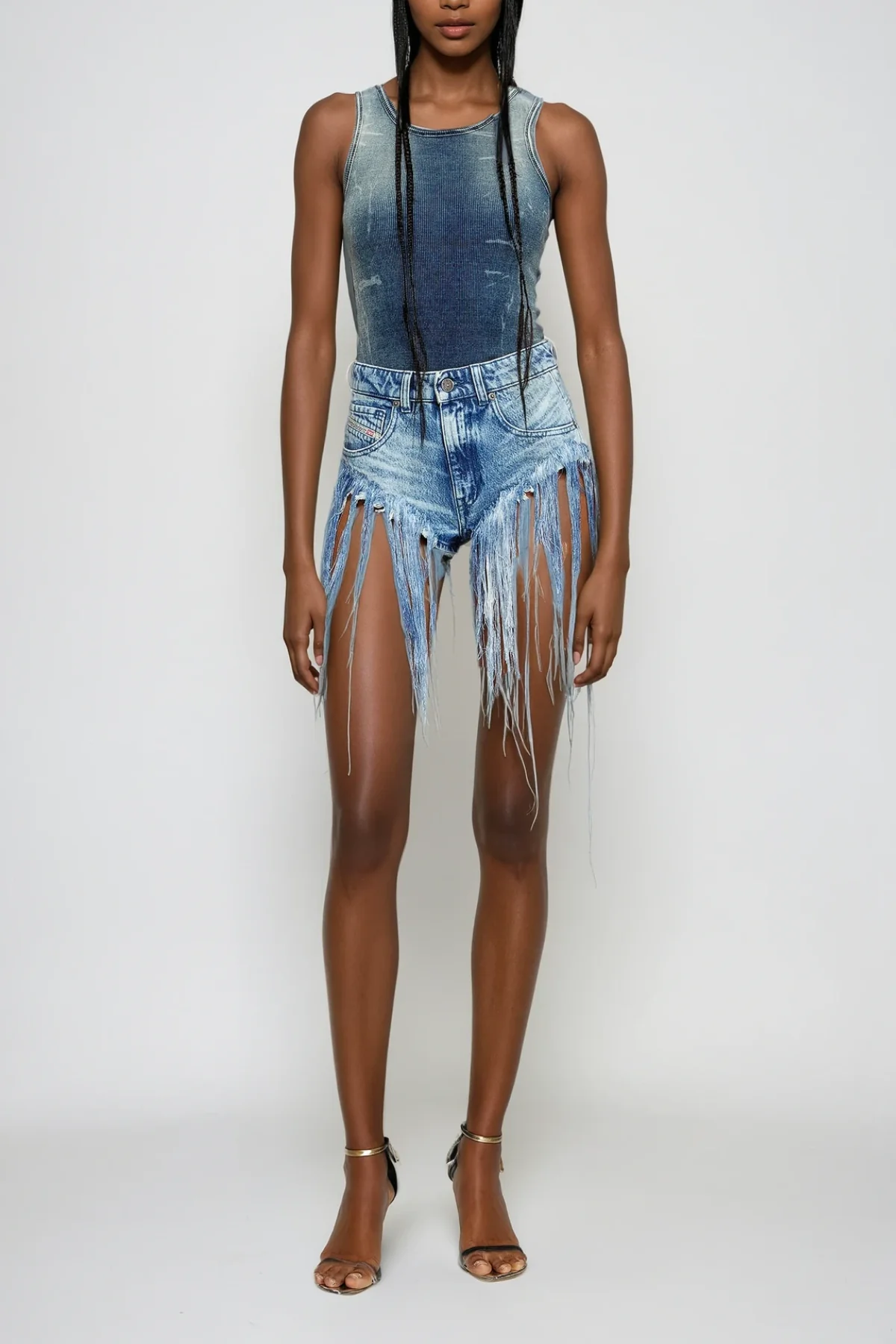 Distressed Fringe Denim Shorts