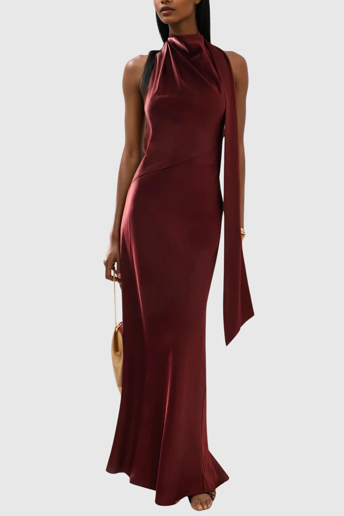 Red Sleeveless Asymmetric Maxi Dress