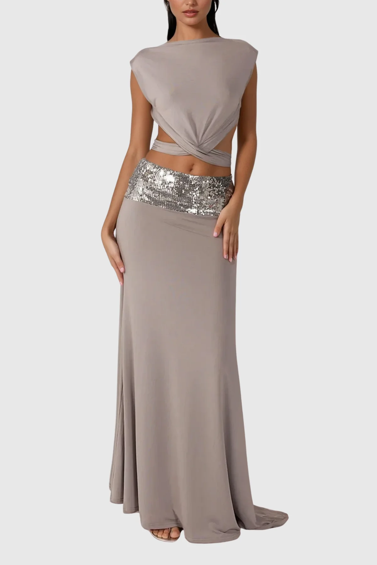 Sequin Cutout Skirt Set