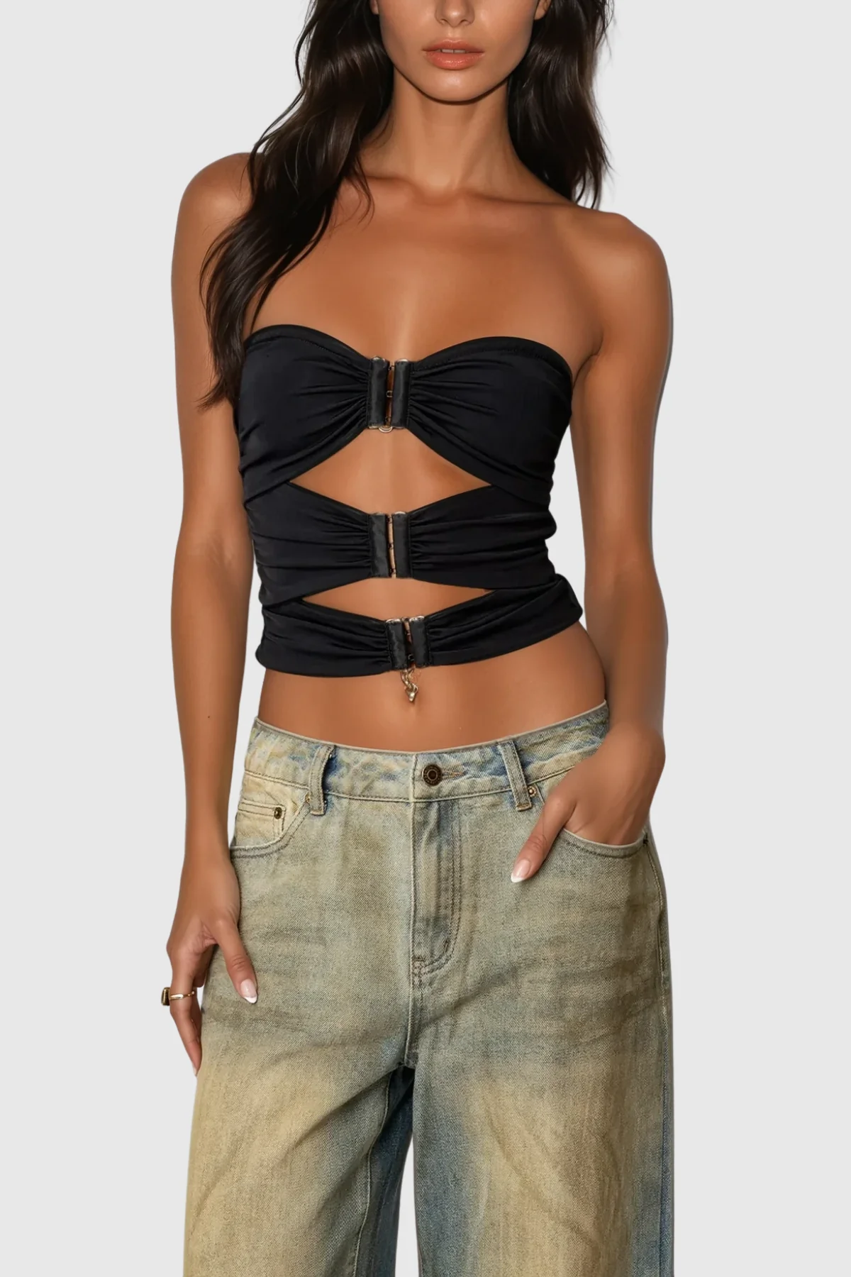Strapless Cutout Top in Black with Modern Silhouette