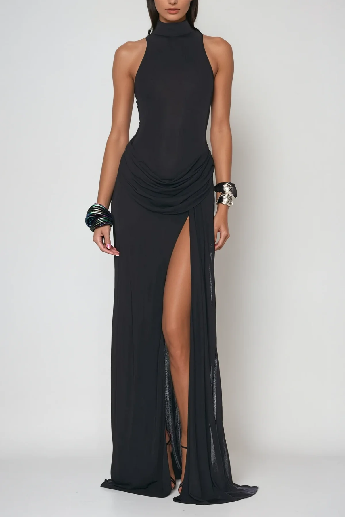 Black Split Maxi Dress with Sleeveless Design
