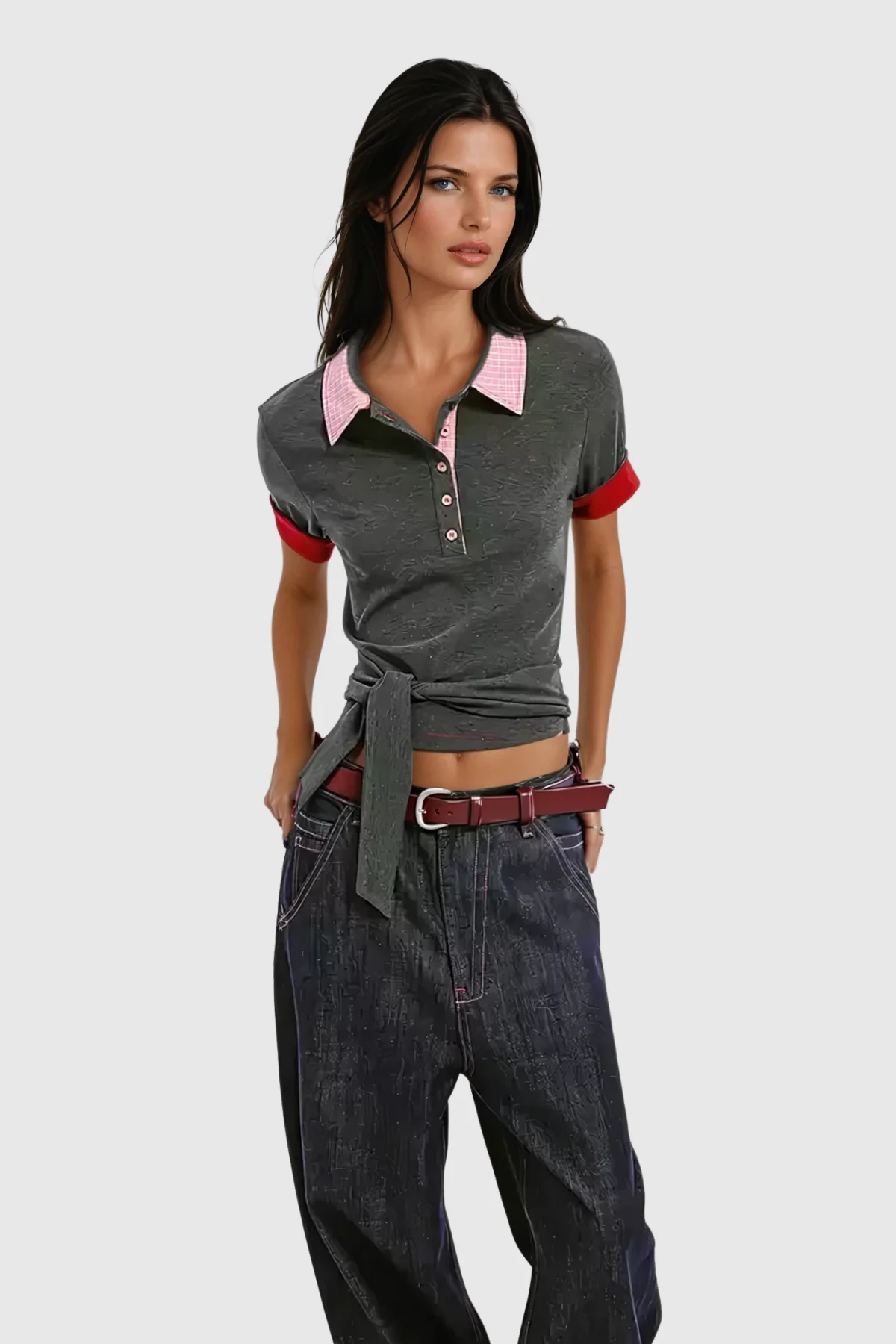 Bran Polo Neck Lace Up T Shirt