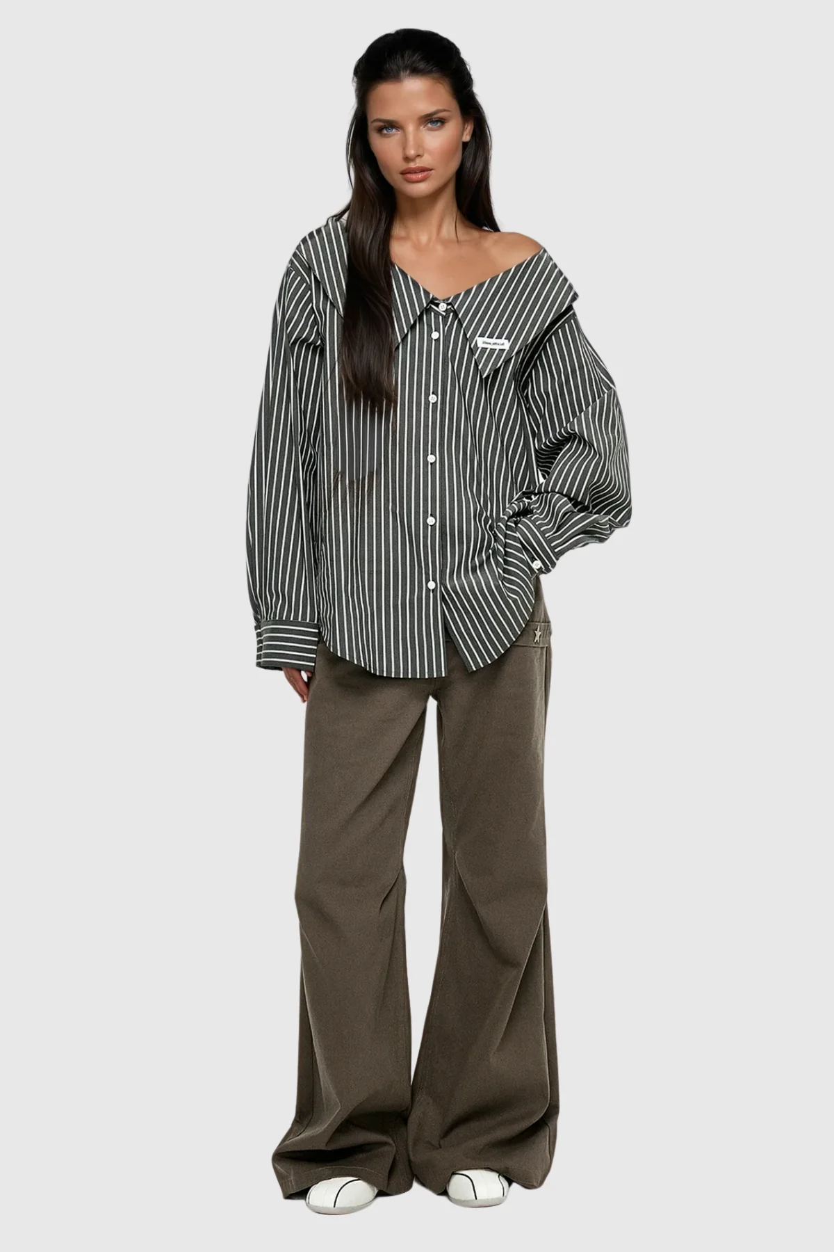 Deconstructed Stripe Shirt for Men in Gray, Chic Office Fashion