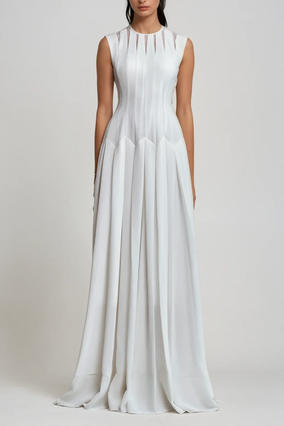 White Ruched Sleeveless Maxi Dress