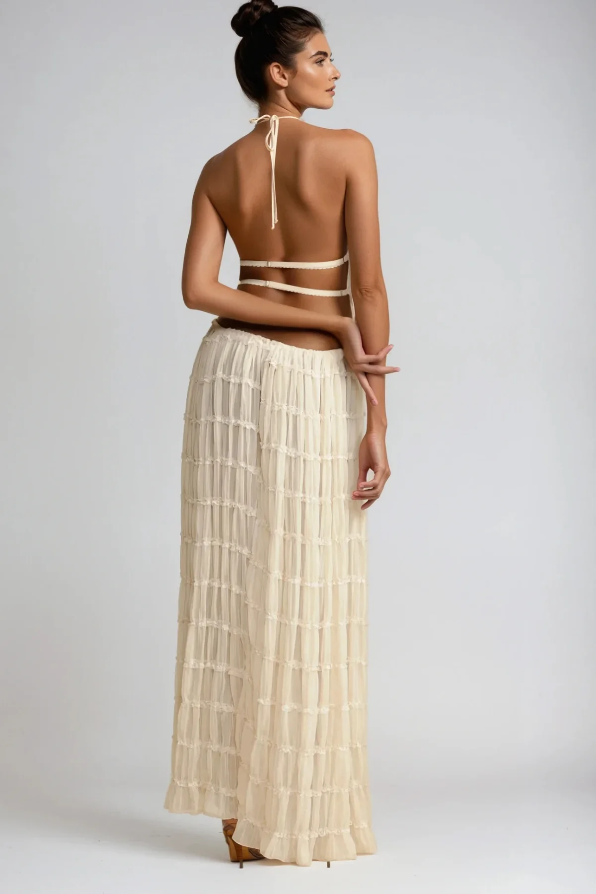 White Backless Ruch Skirt Set - Elegant & Versatile Style