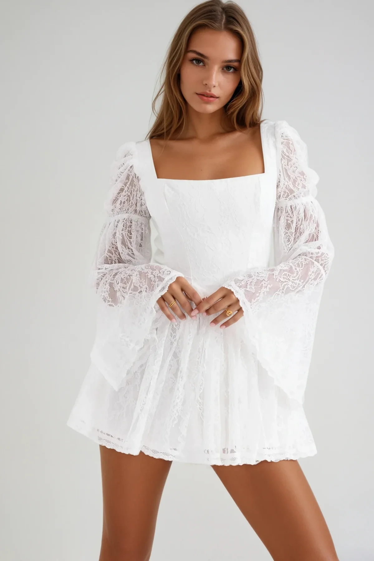 White Floral Lace Mini Dress - Feminine & Stylish