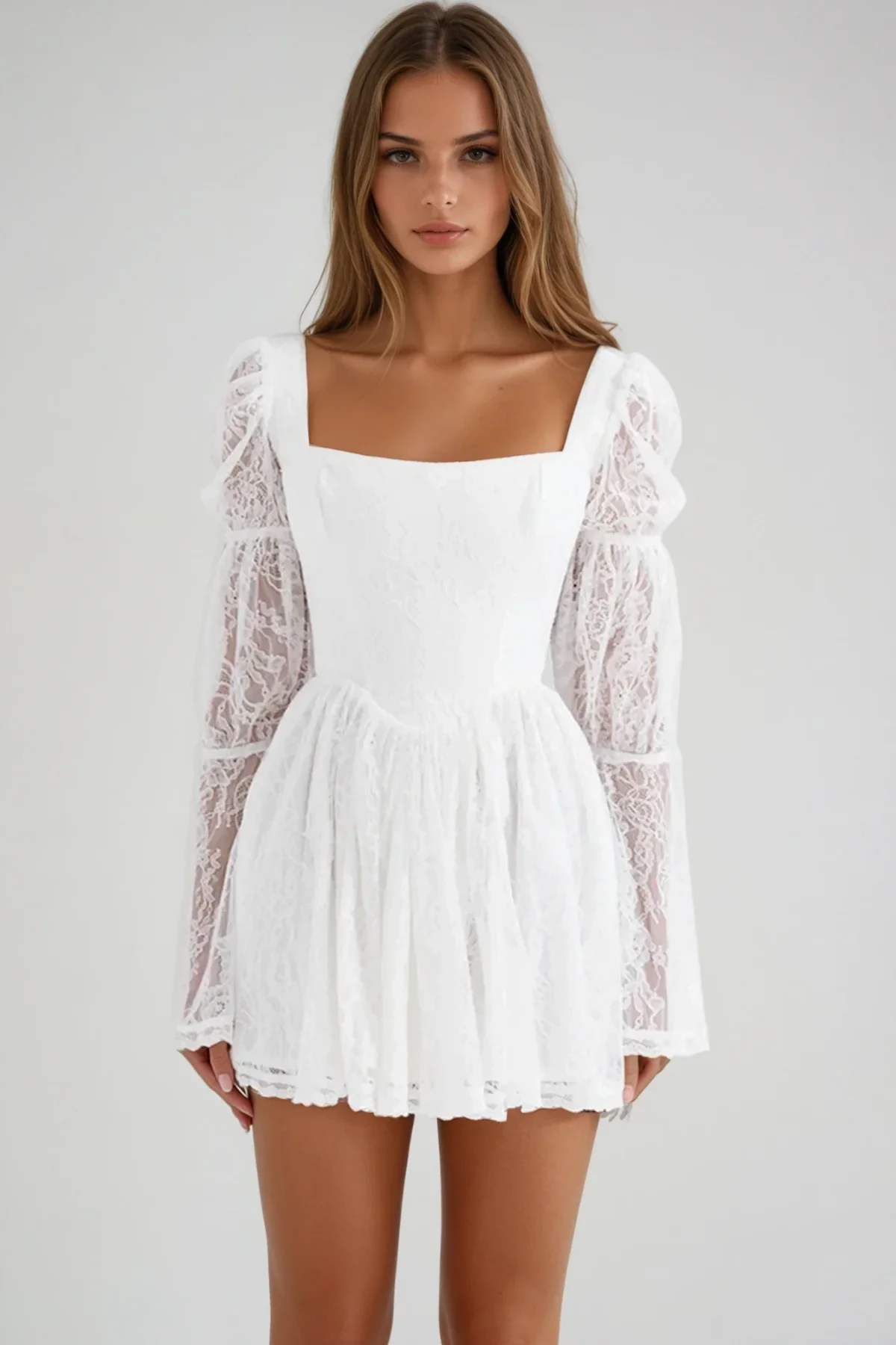 White Floral Lace Mini Dress - Feminine & Stylish