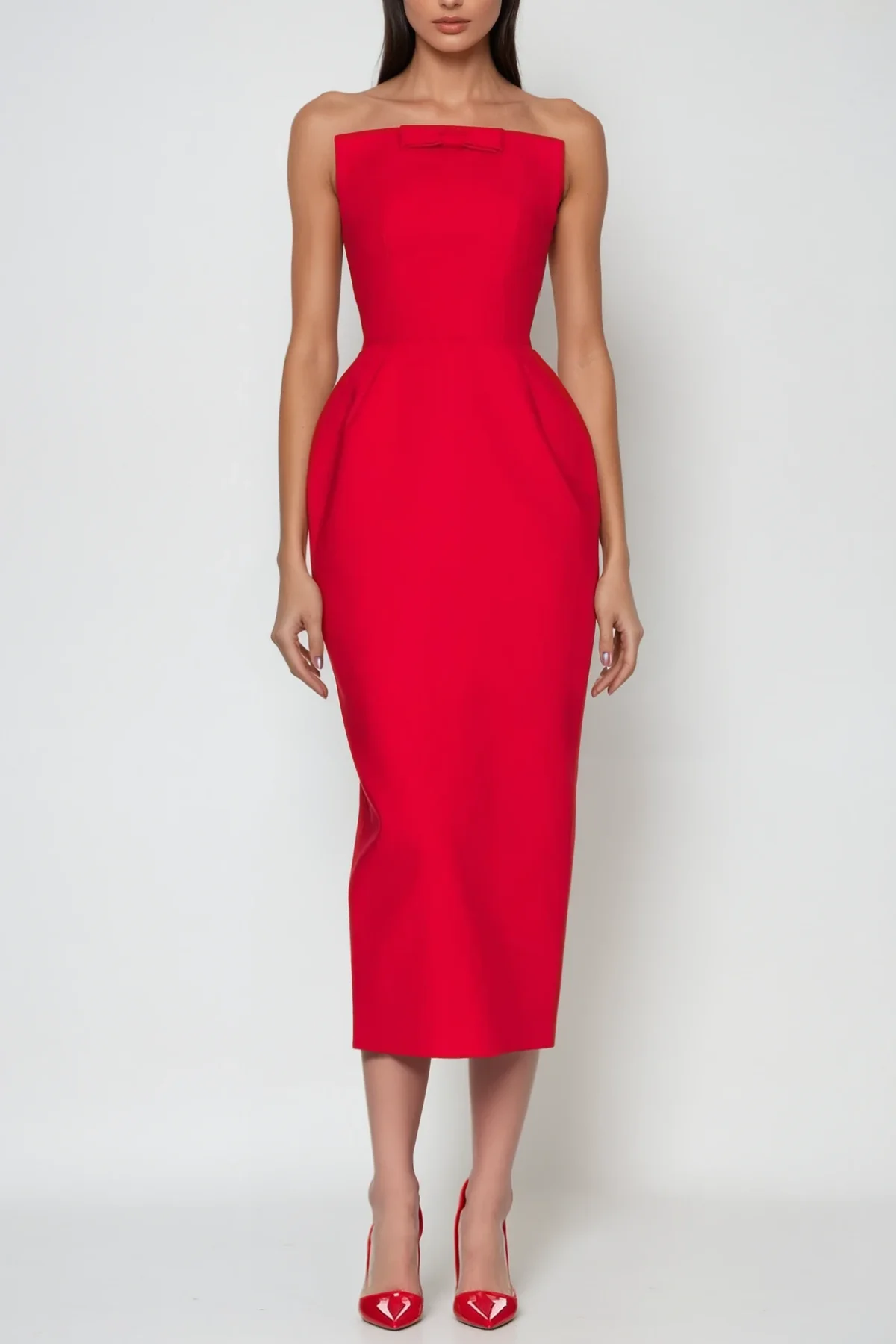 Red Strapless Maxi Dress with Elegant Design