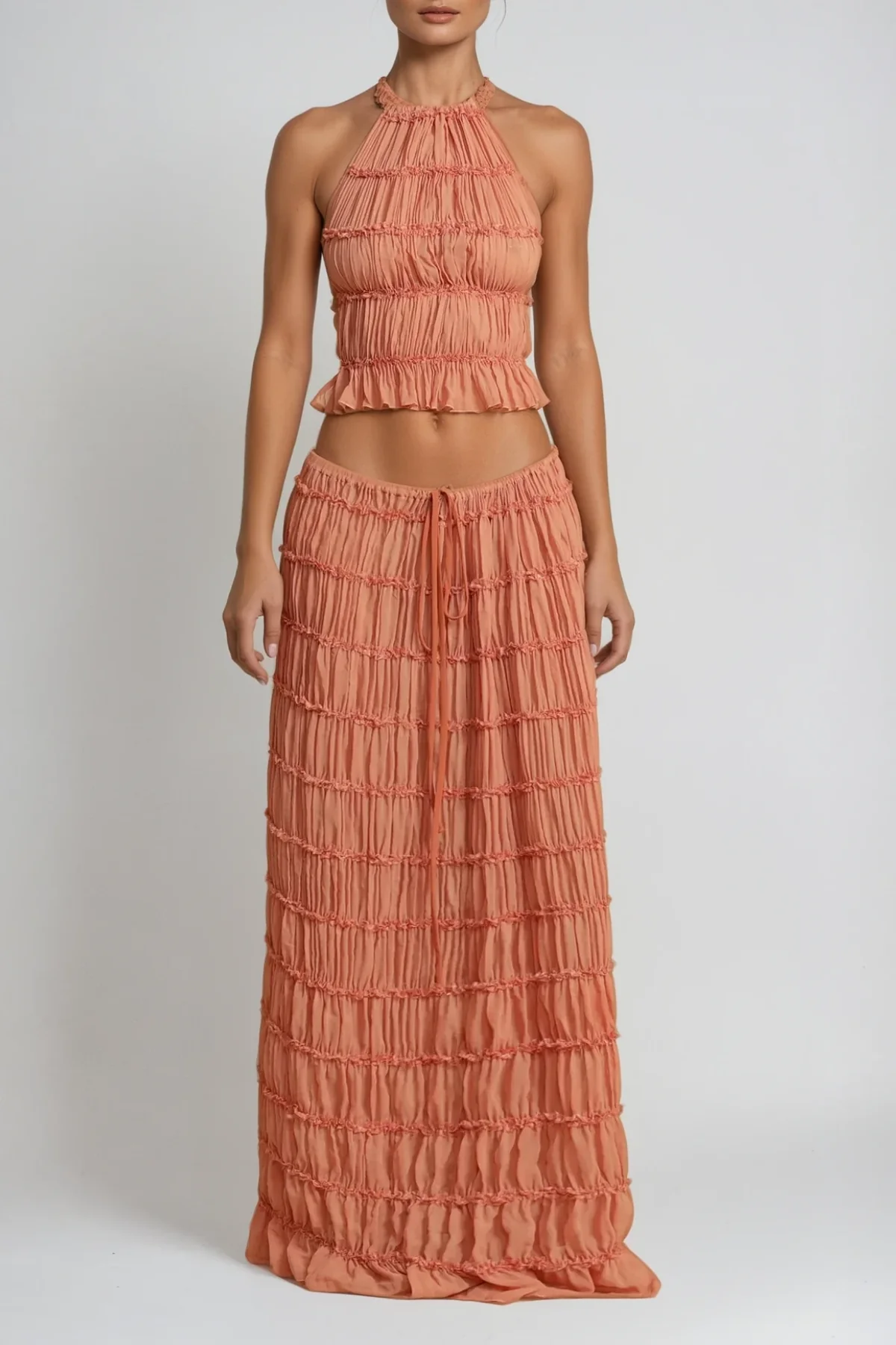 Pink Ruch Backless Skirt Set for Women