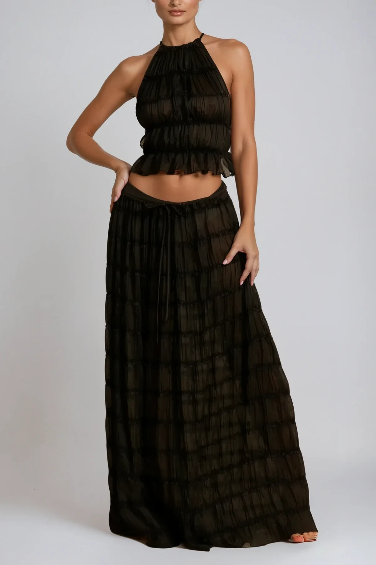 Modern Backless Skirt Set in Elegant Black