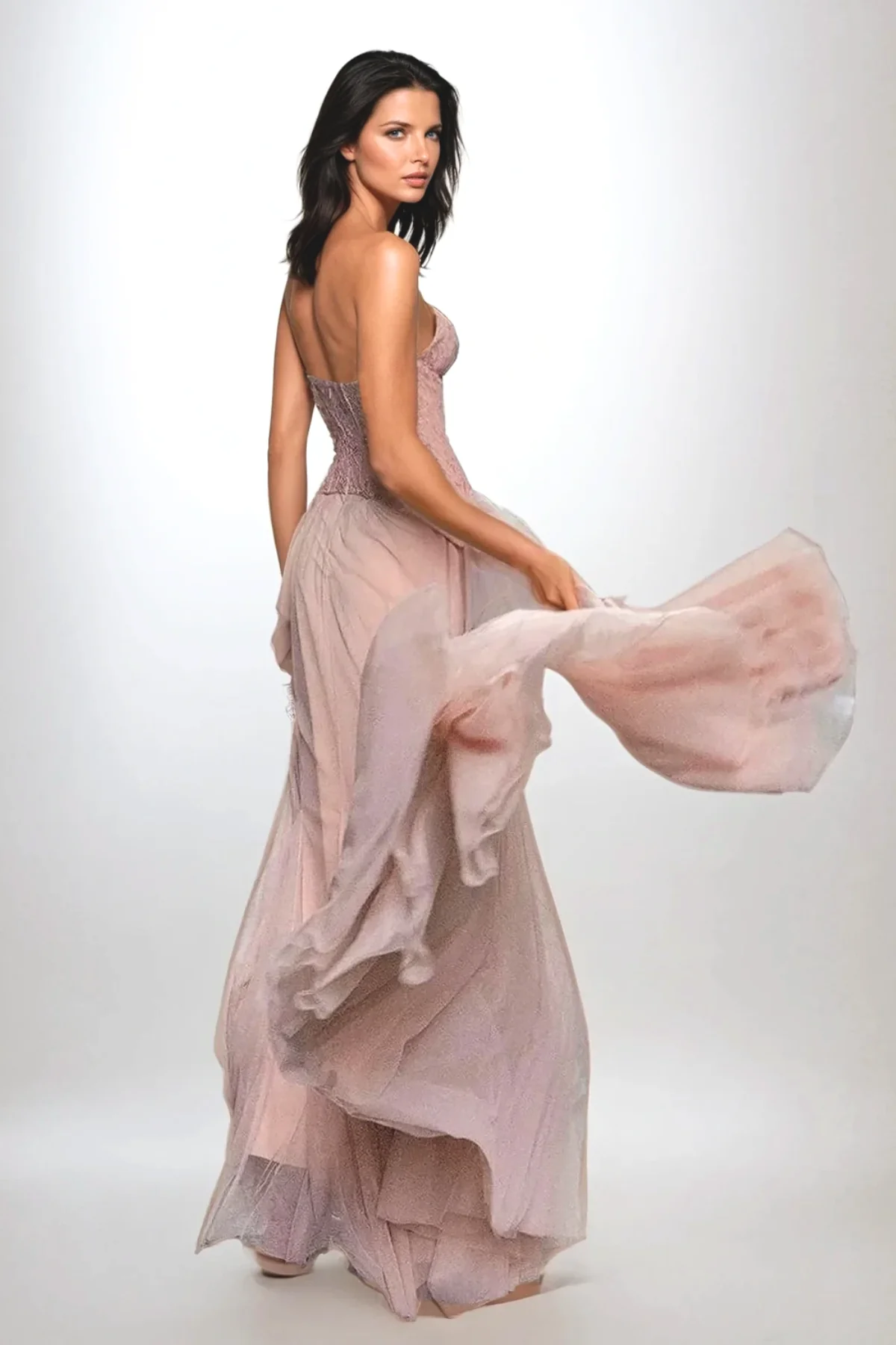 Blush Lace Corset Tulle Dress - Elegant Formal Wear