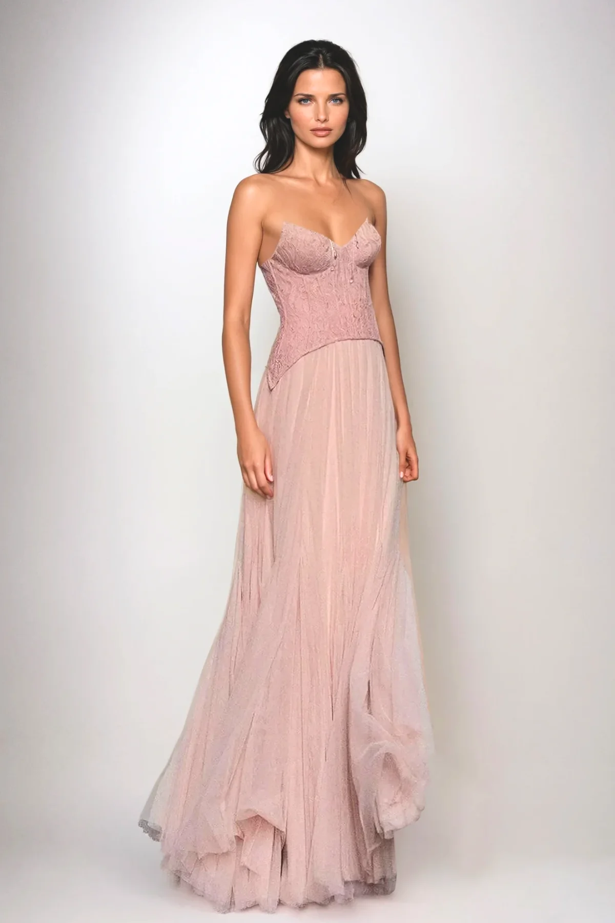 Blush Lace Corset Tulle Dress - Elegant Formal Wear