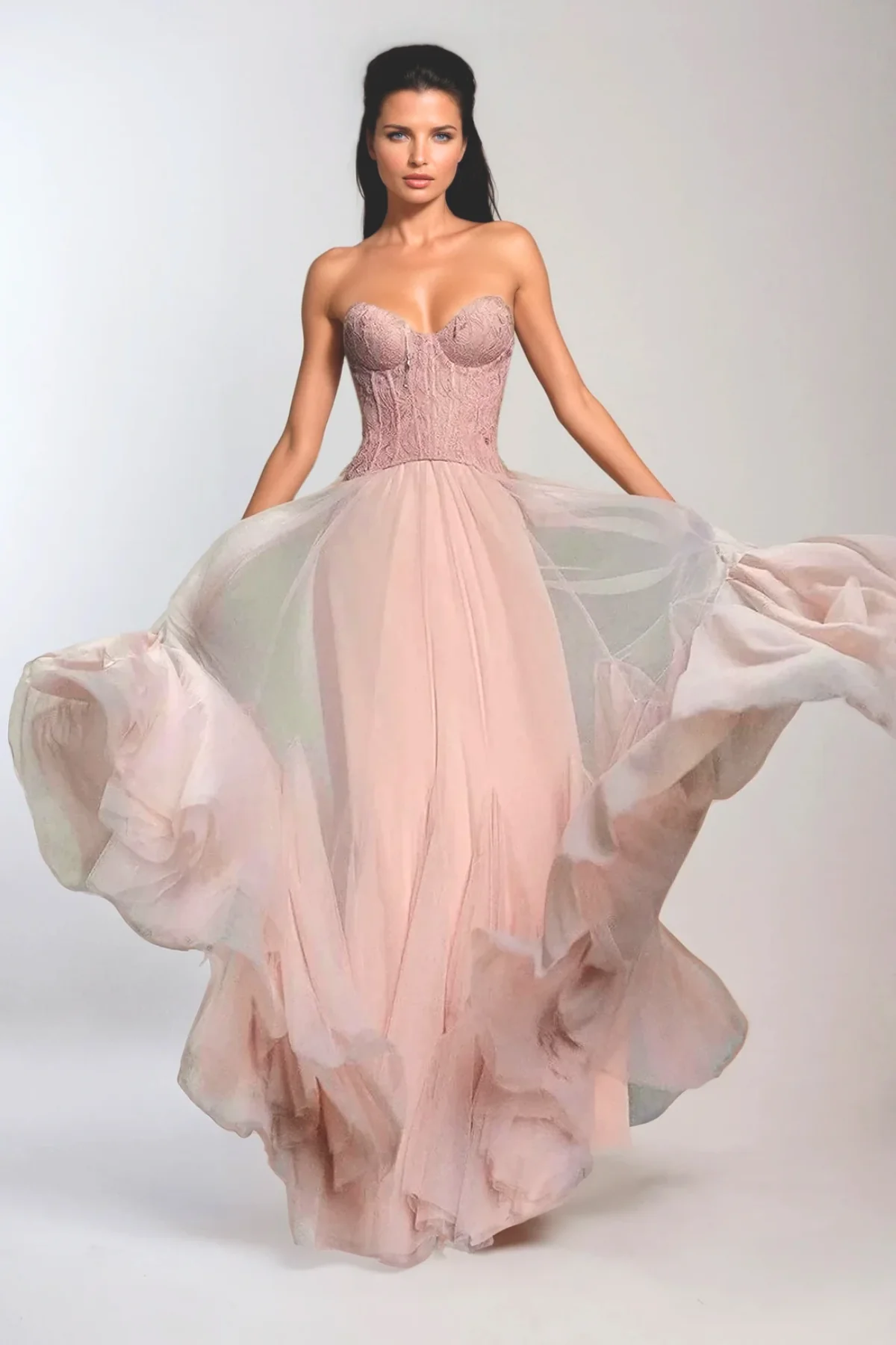 Blush Lace Corset Tulle Dress - Elegant Formal Wear