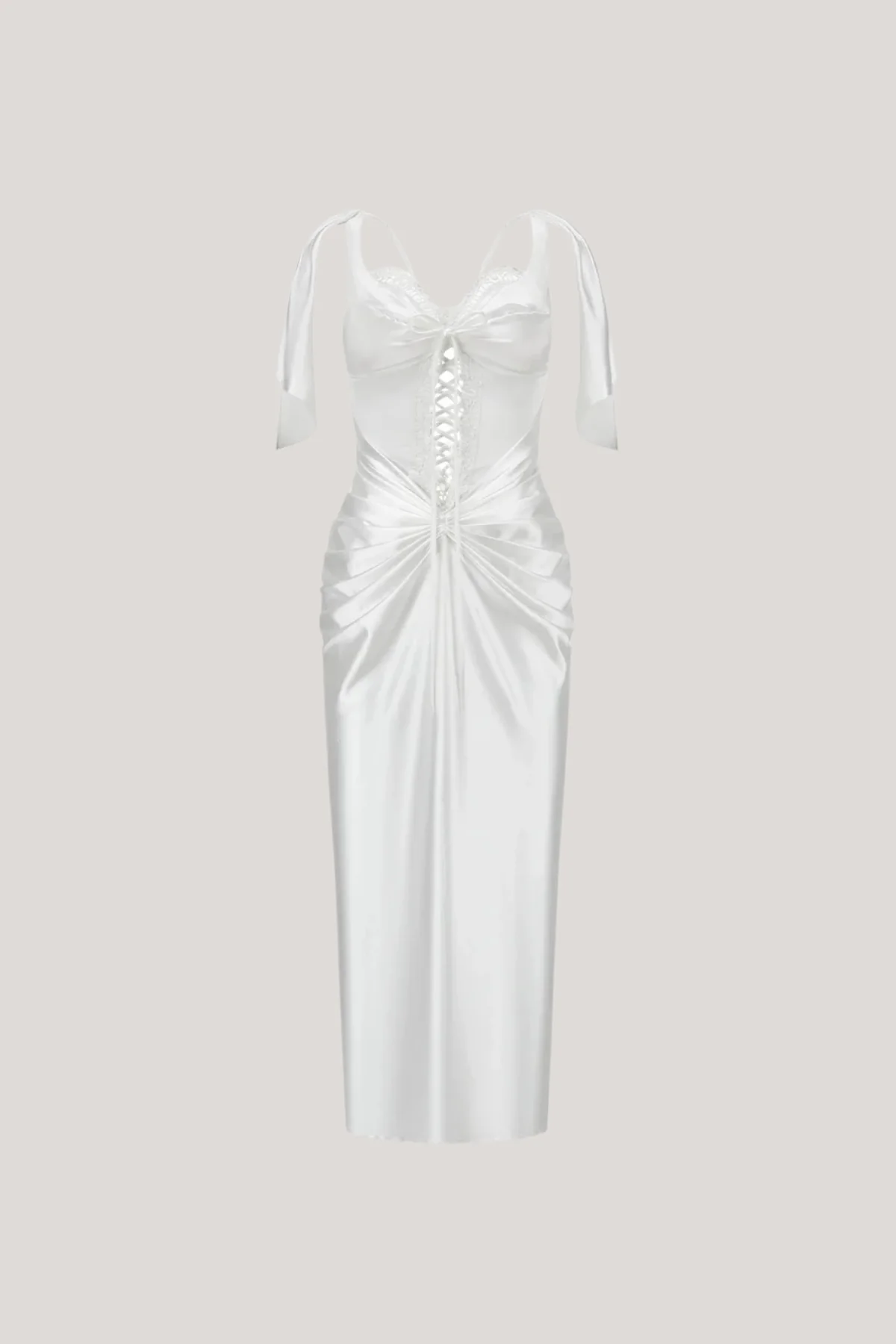 Satin Corset White Midi Dress - Luxe Elegance & Sophistication