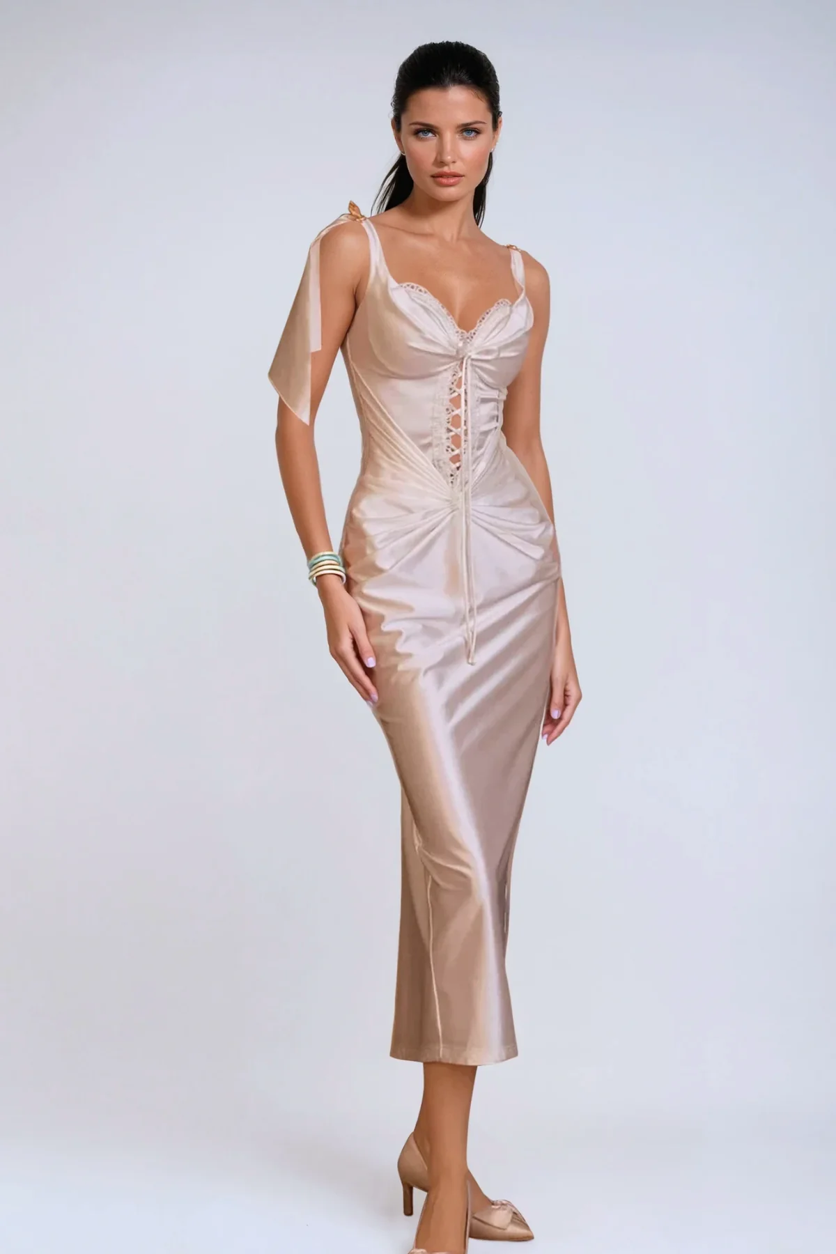 Satin Corset White Midi Dress - Luxe Elegance & Sophistication