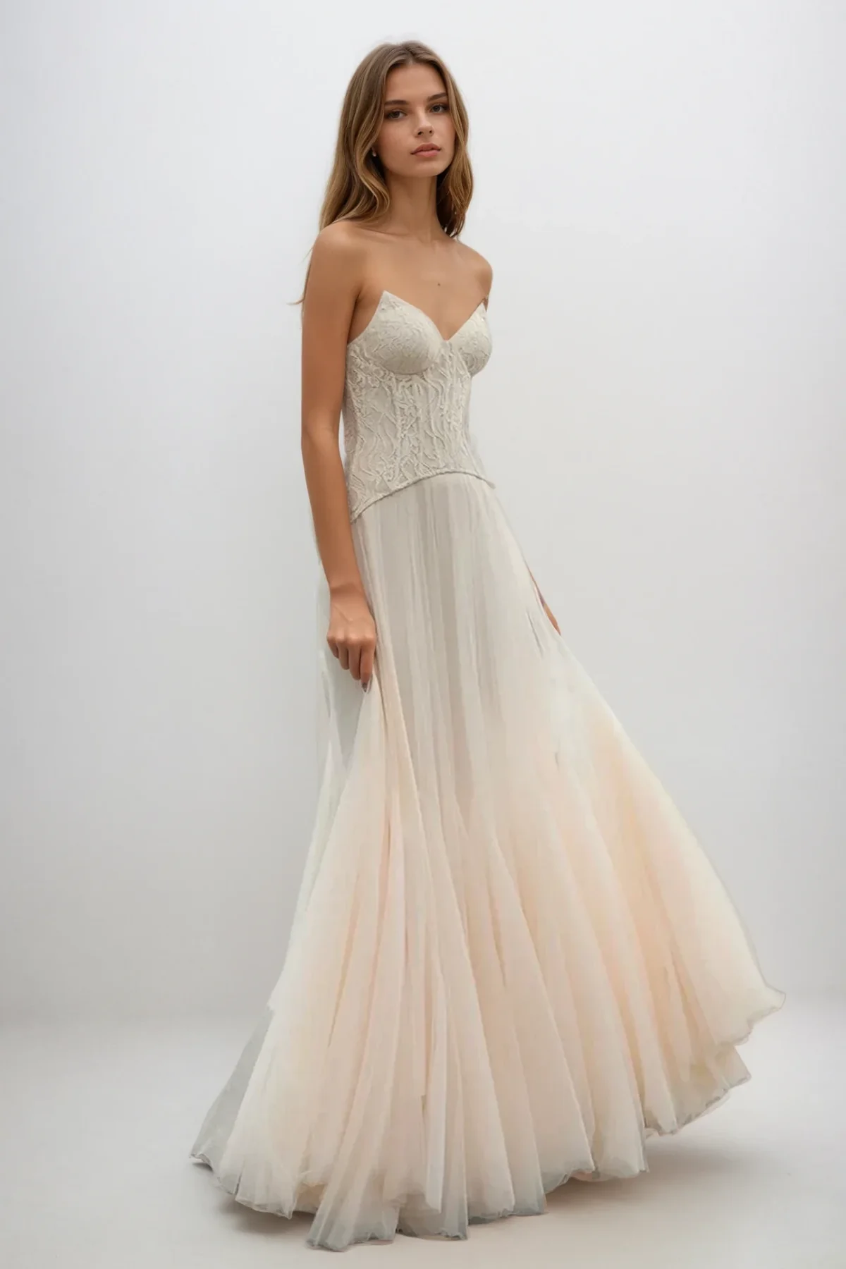 Cream Lace Corset Tulle Dress - Elegant & Sophisticated