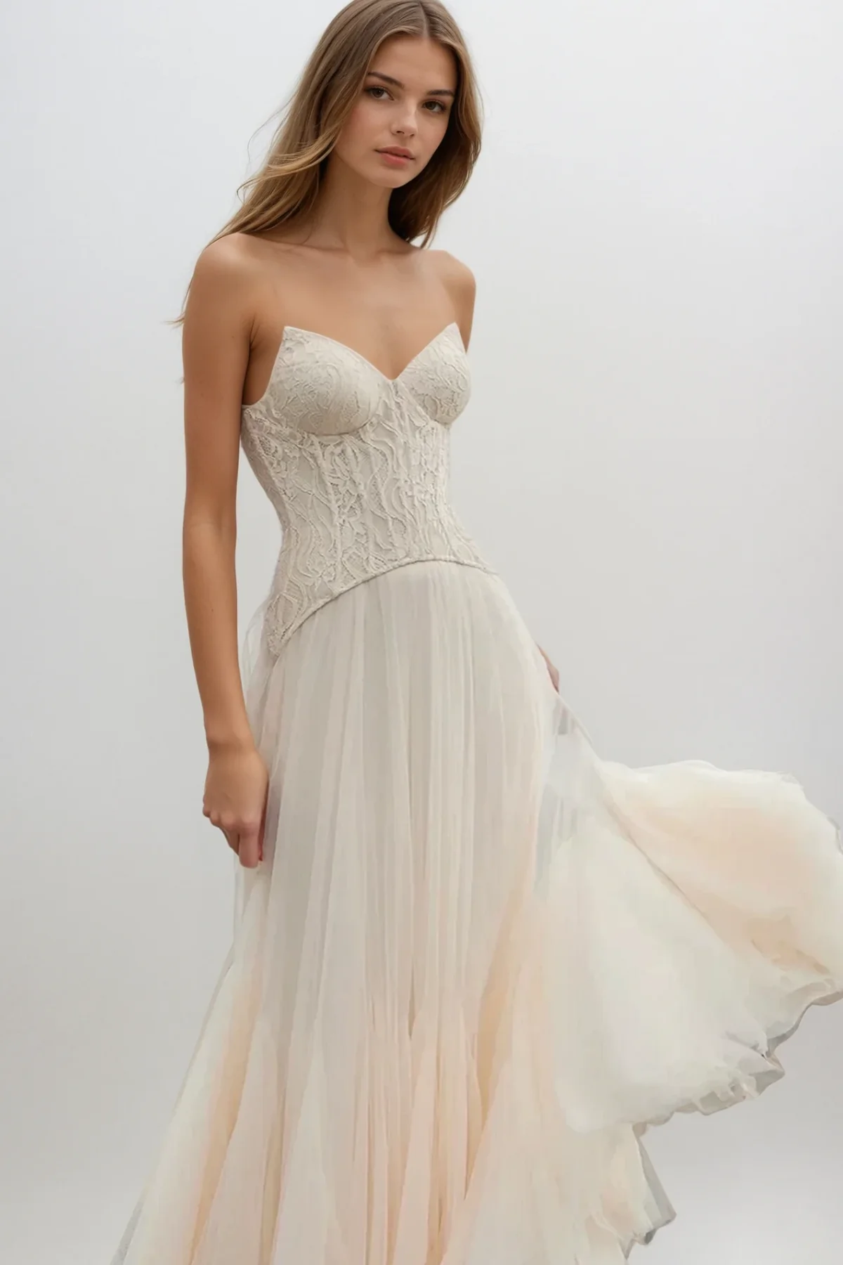 Cream Lace Corset Tulle Dress - Elegant & Sophisticated