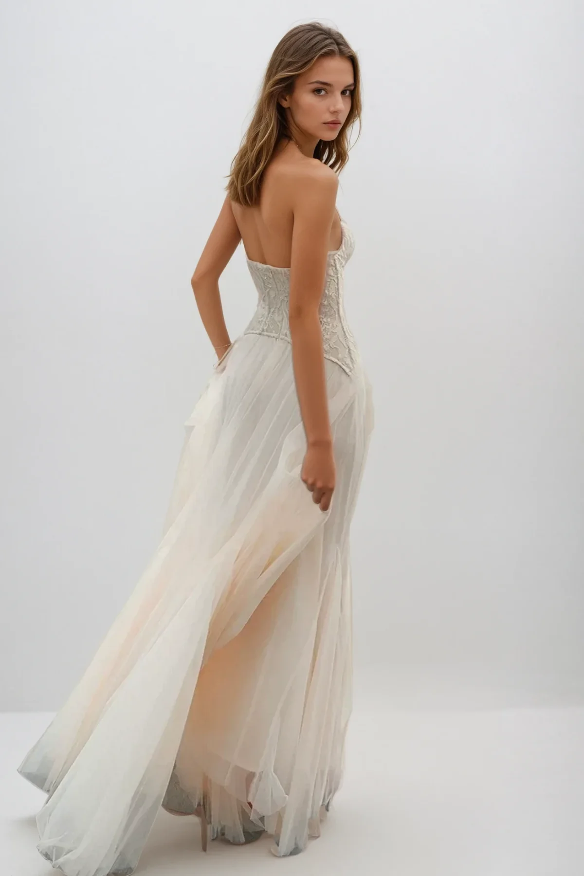 Cream Lace Corset Tulle Dress - Elegant & Sophisticated