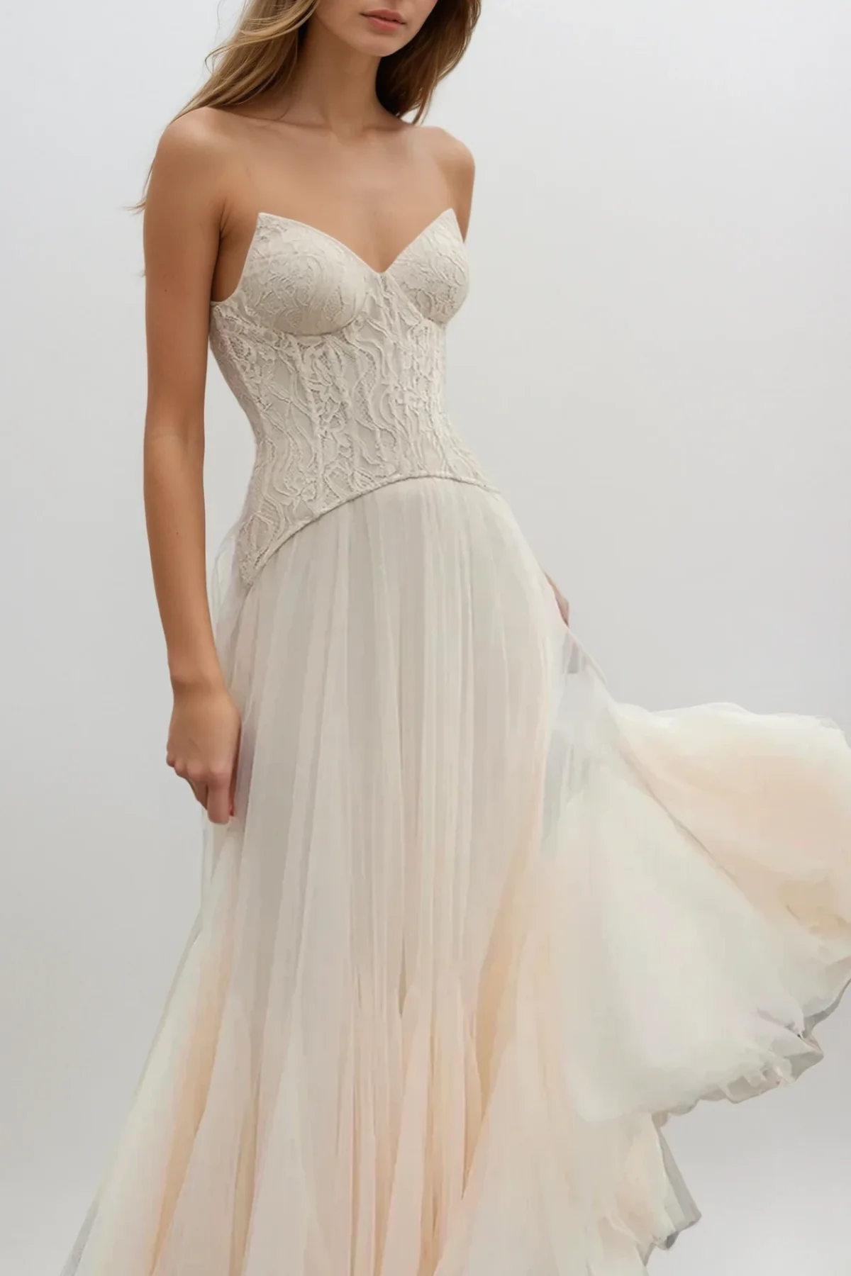 Cream Lace Corset Tulle Dress - Elegant & Sophisticated