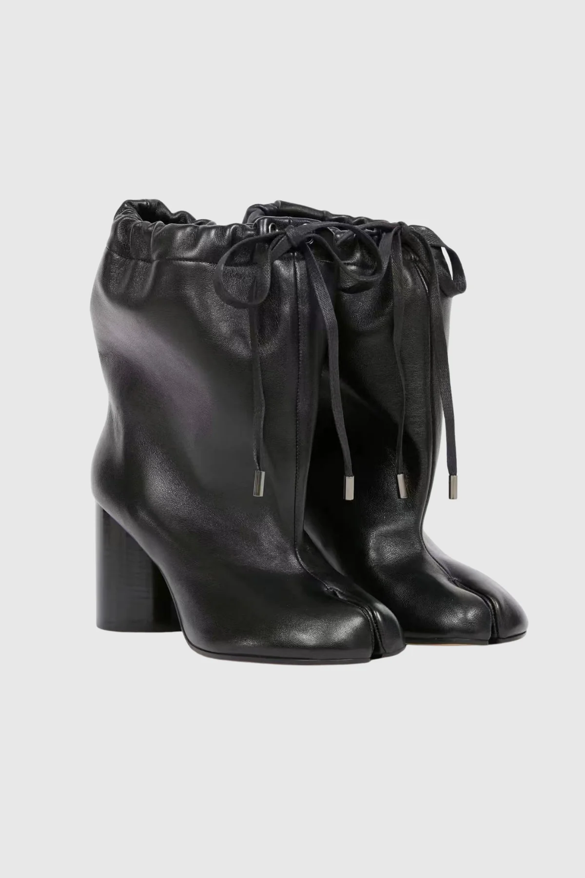 Black Leather Drawstring Lace Up Tabi Boots - Stylish and Practical