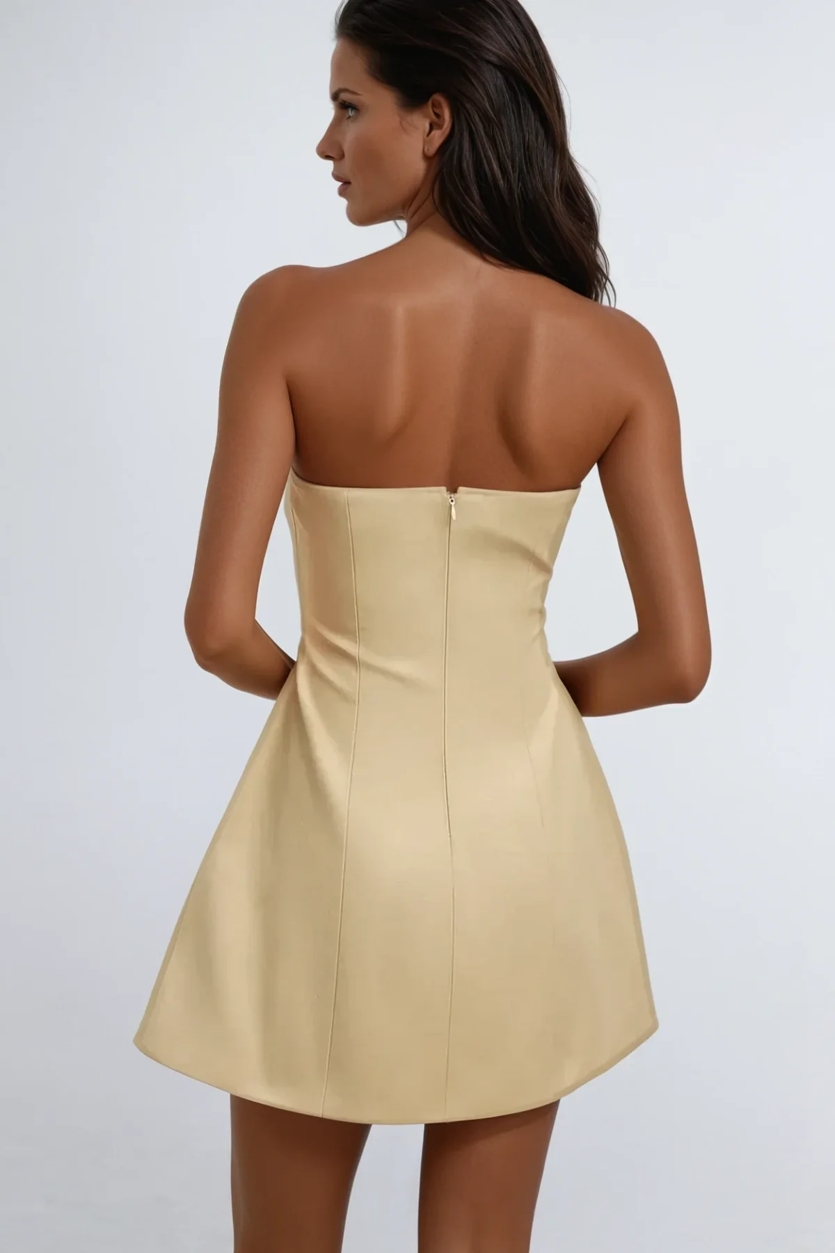 Yellow Strapless Button Mini Dress