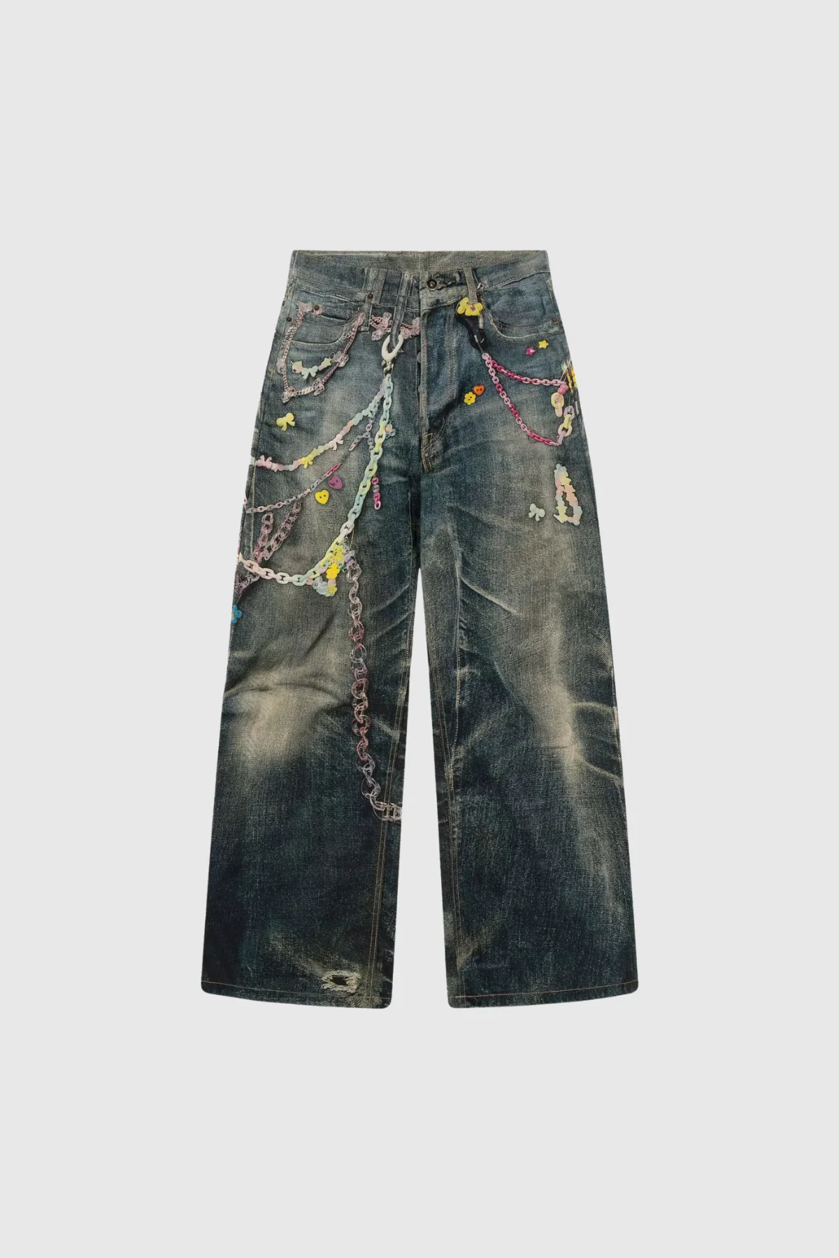 Chain Print Wide Leg Jeans in Blue for Women