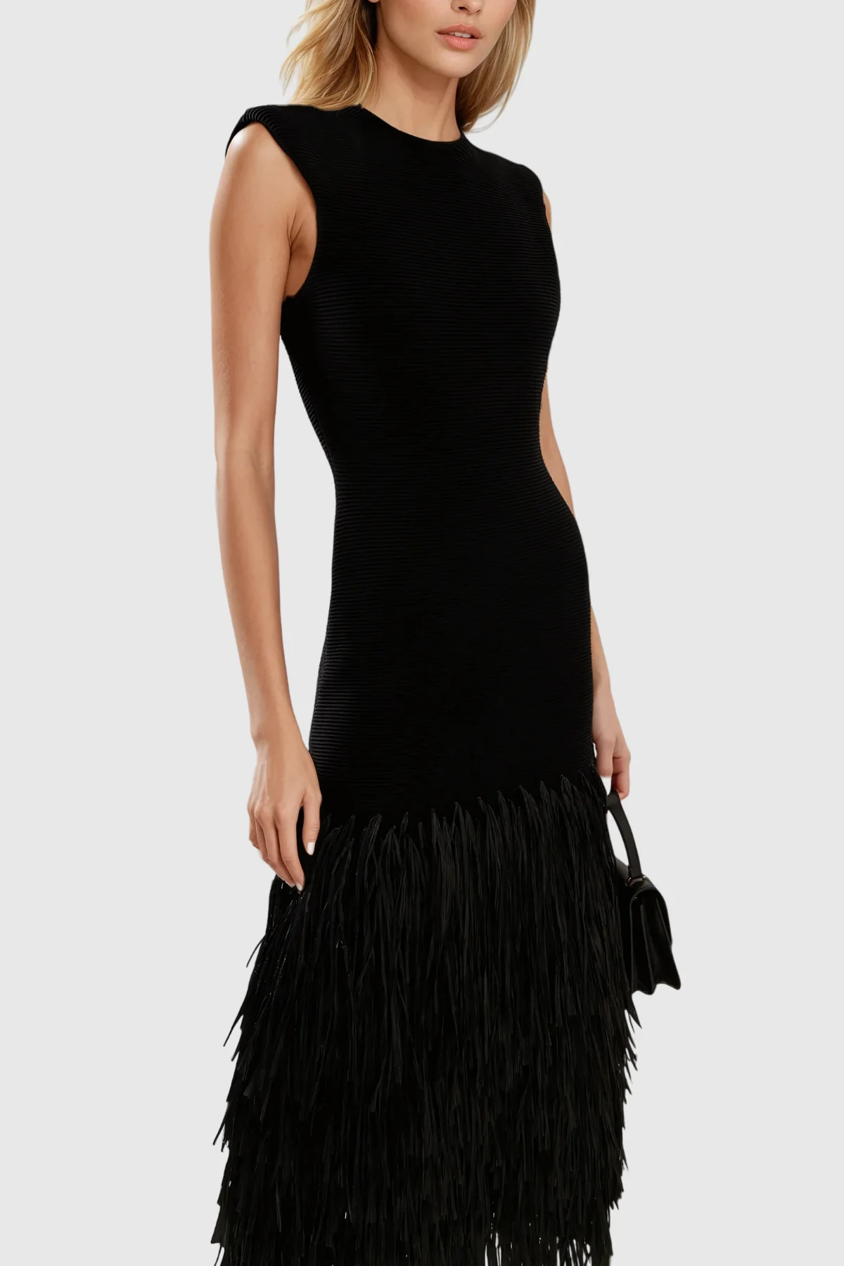 Chic Fringe Detail Maxi Dress in Black