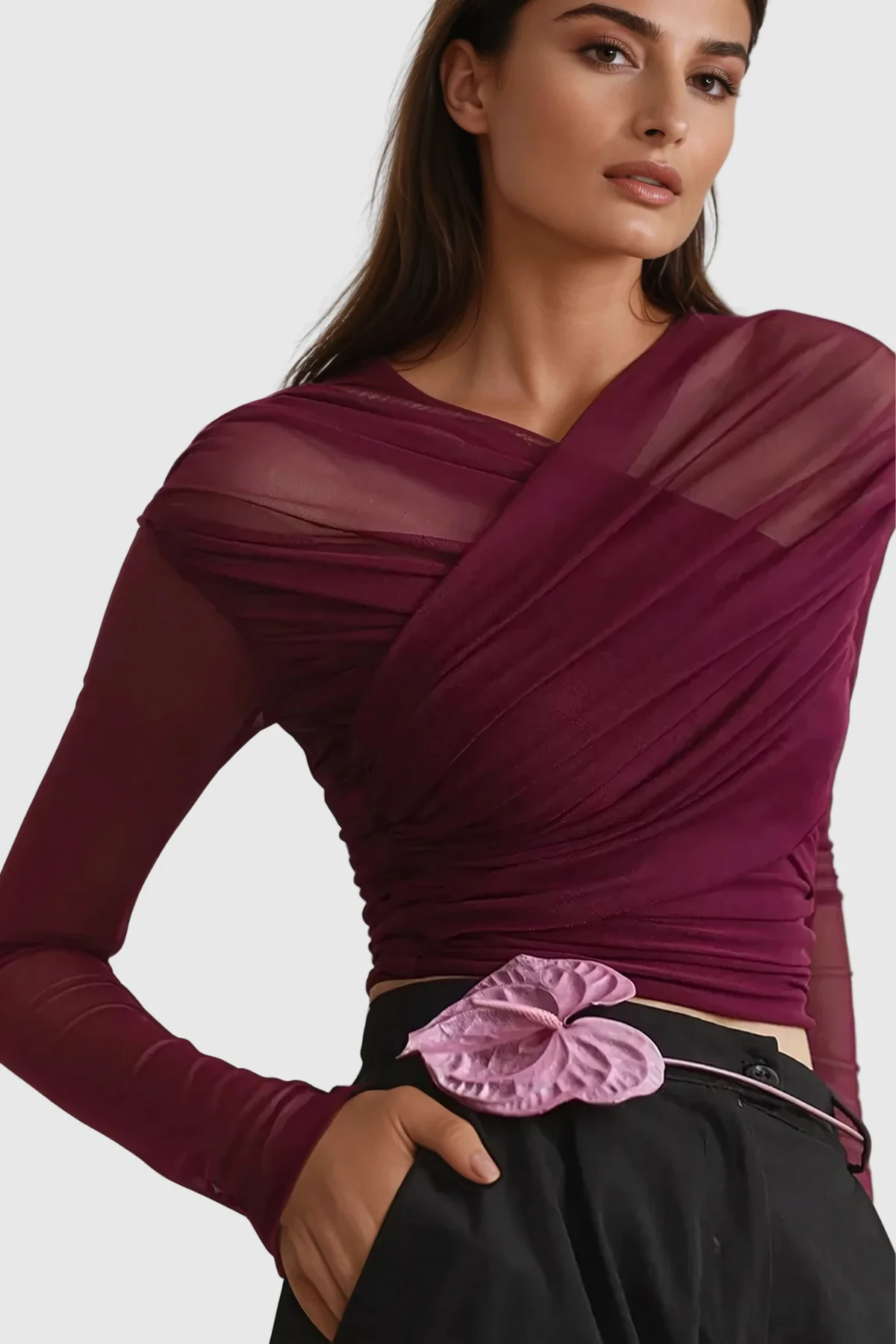 Red Mesh Bodycon Top for Women | Stylish Alusia Shirt