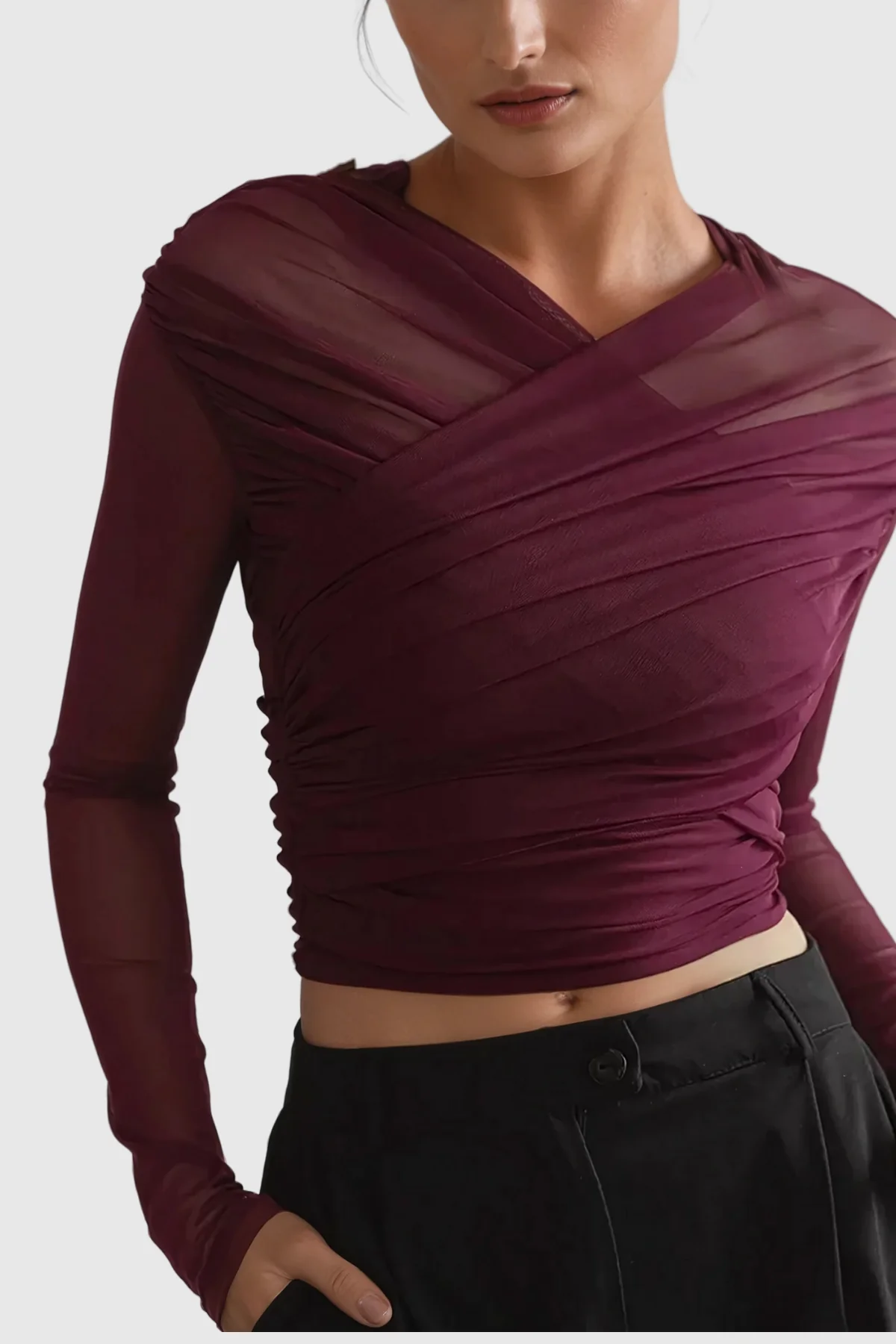 Red Mesh Bodycon Top for Women | Stylish Alusia Shirt