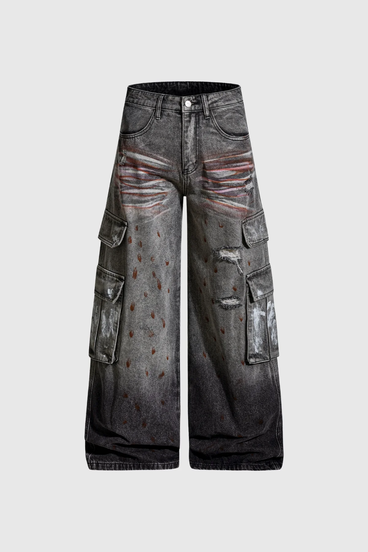 Relaxed Wide Leg Jeans with Pocket Print