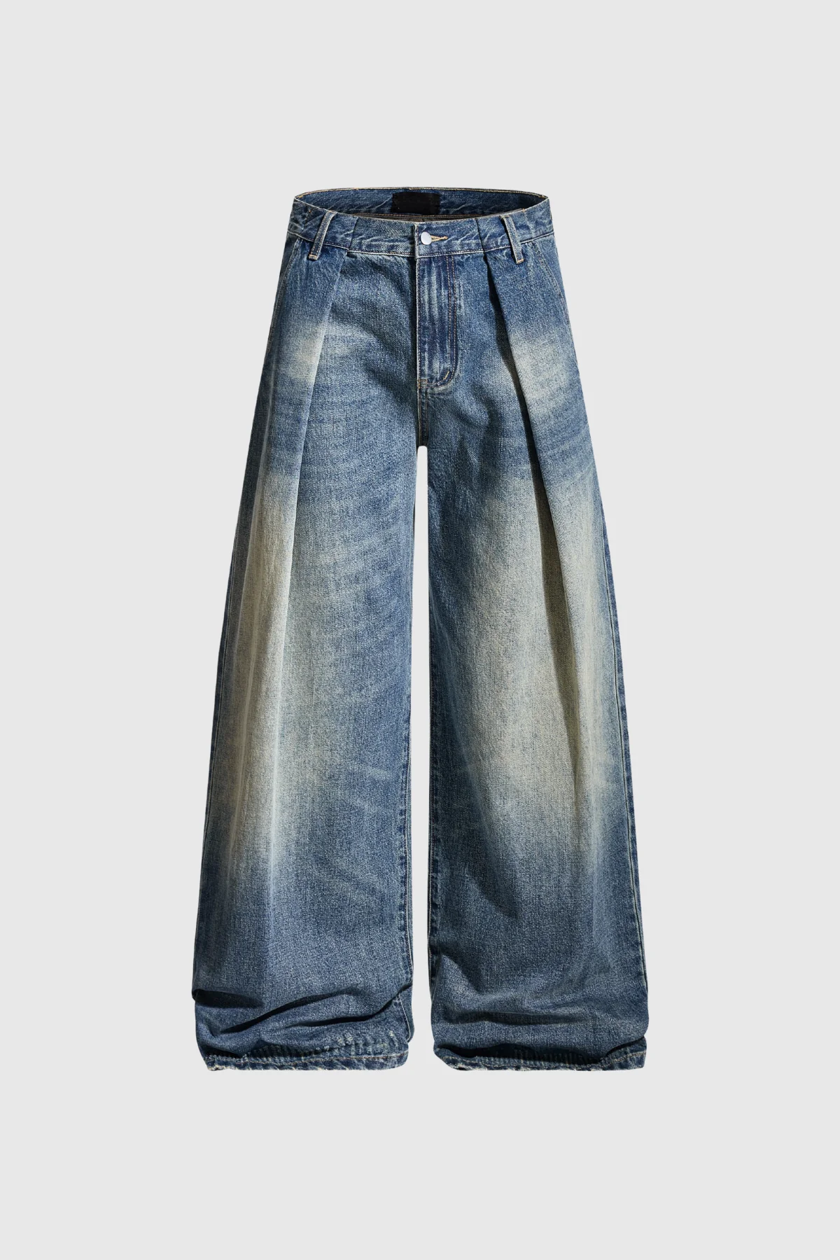 Classic Blue Wide Leg Jeans with Ruching Details