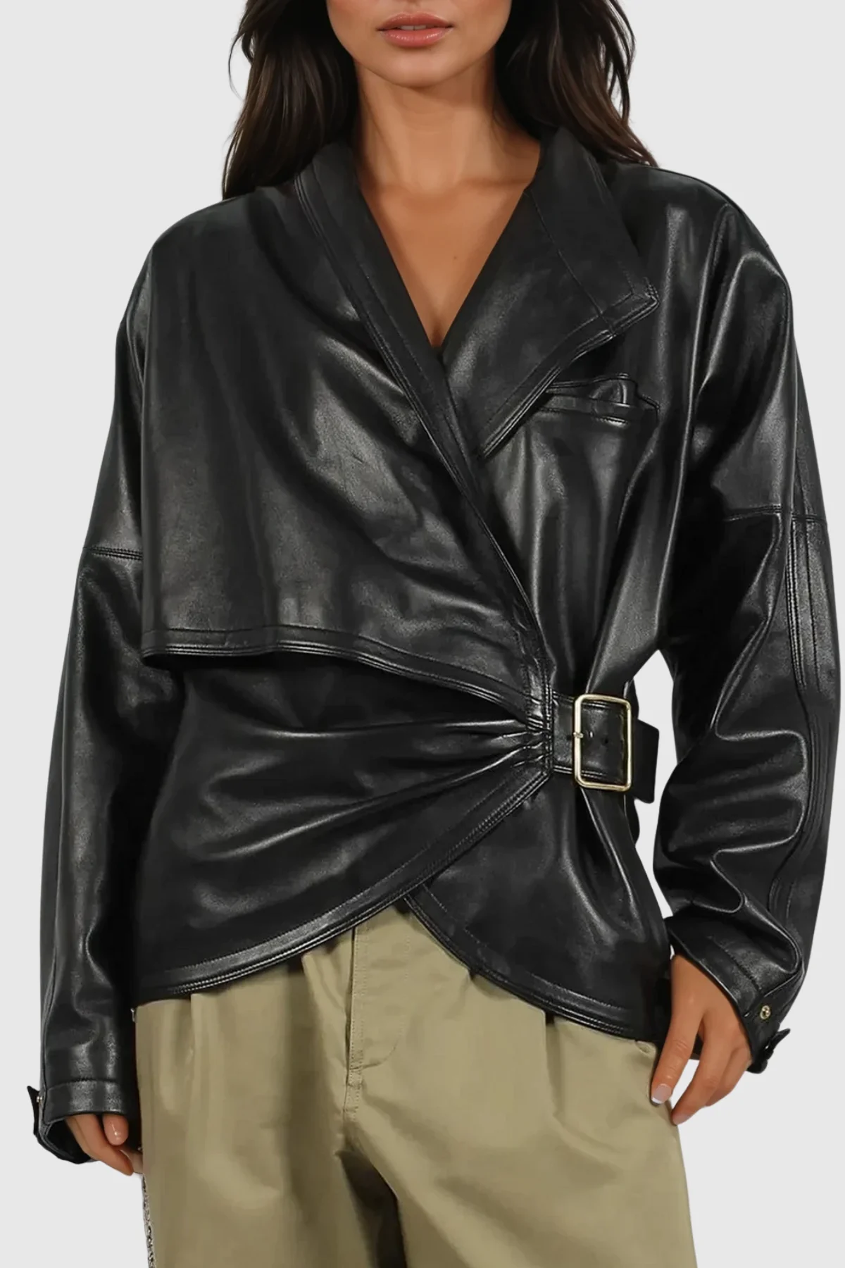 Modern Asymmetric Leather Jacket in Black