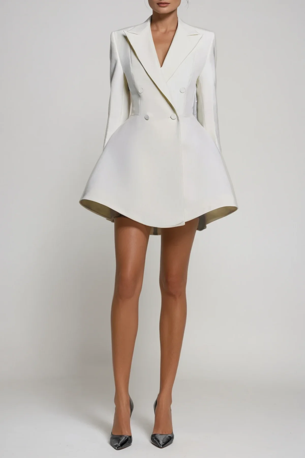 White Lapel Mini Blazer Dress - Sophisticated Tailored Style