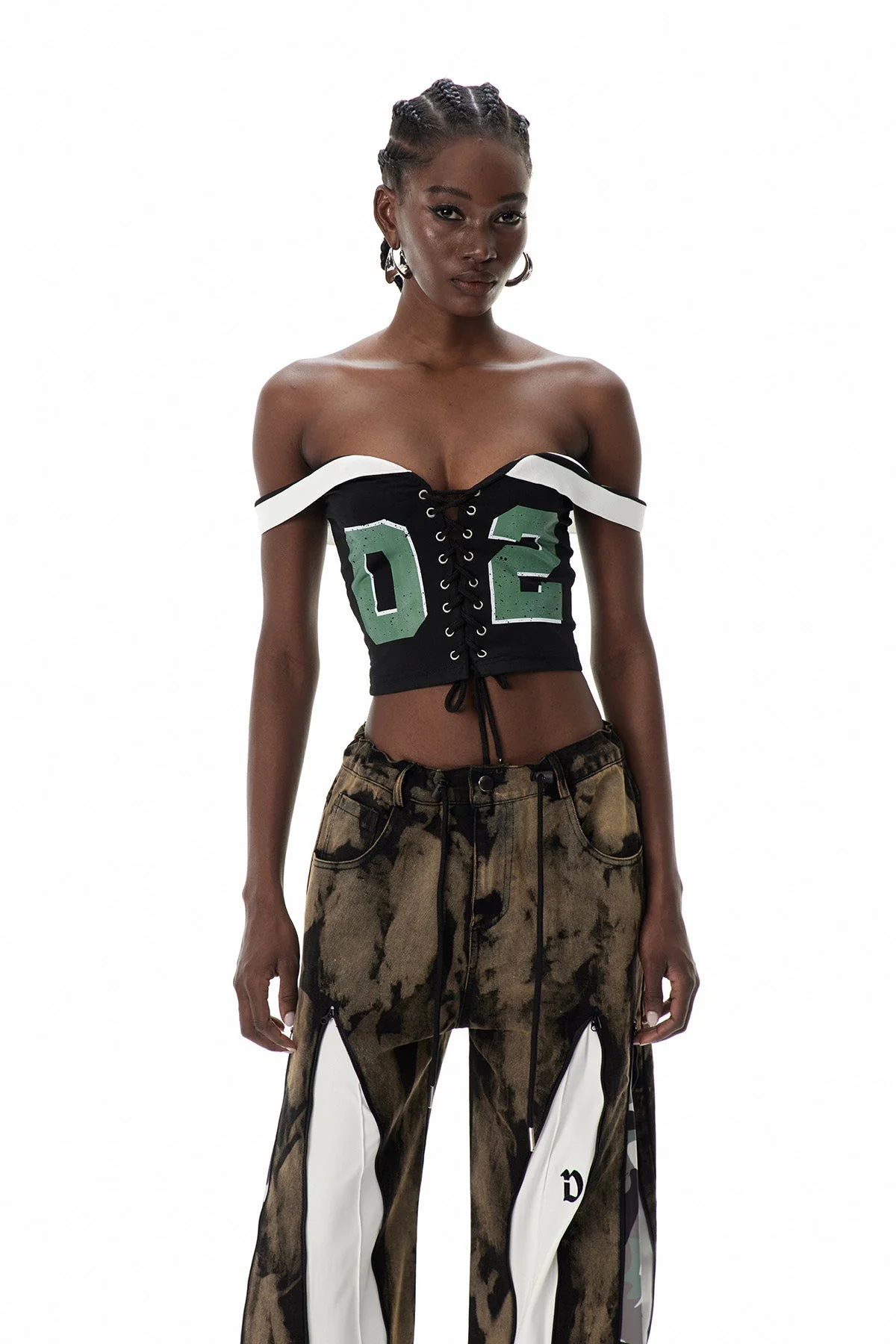 Elegant Lace Up Print Top for Women