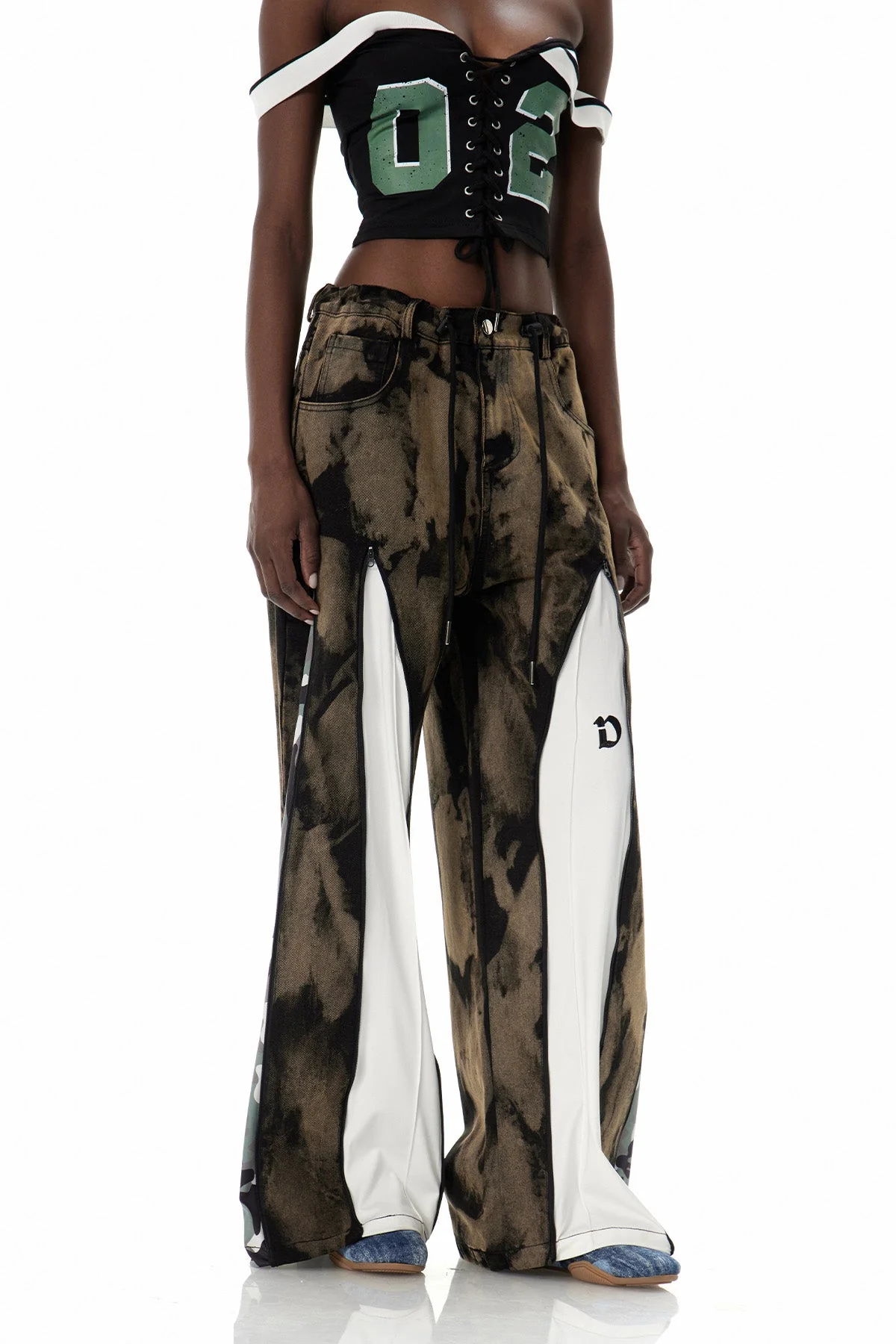 Brown Tie Dye Zipper Jeans - Artisan Contemporary Style