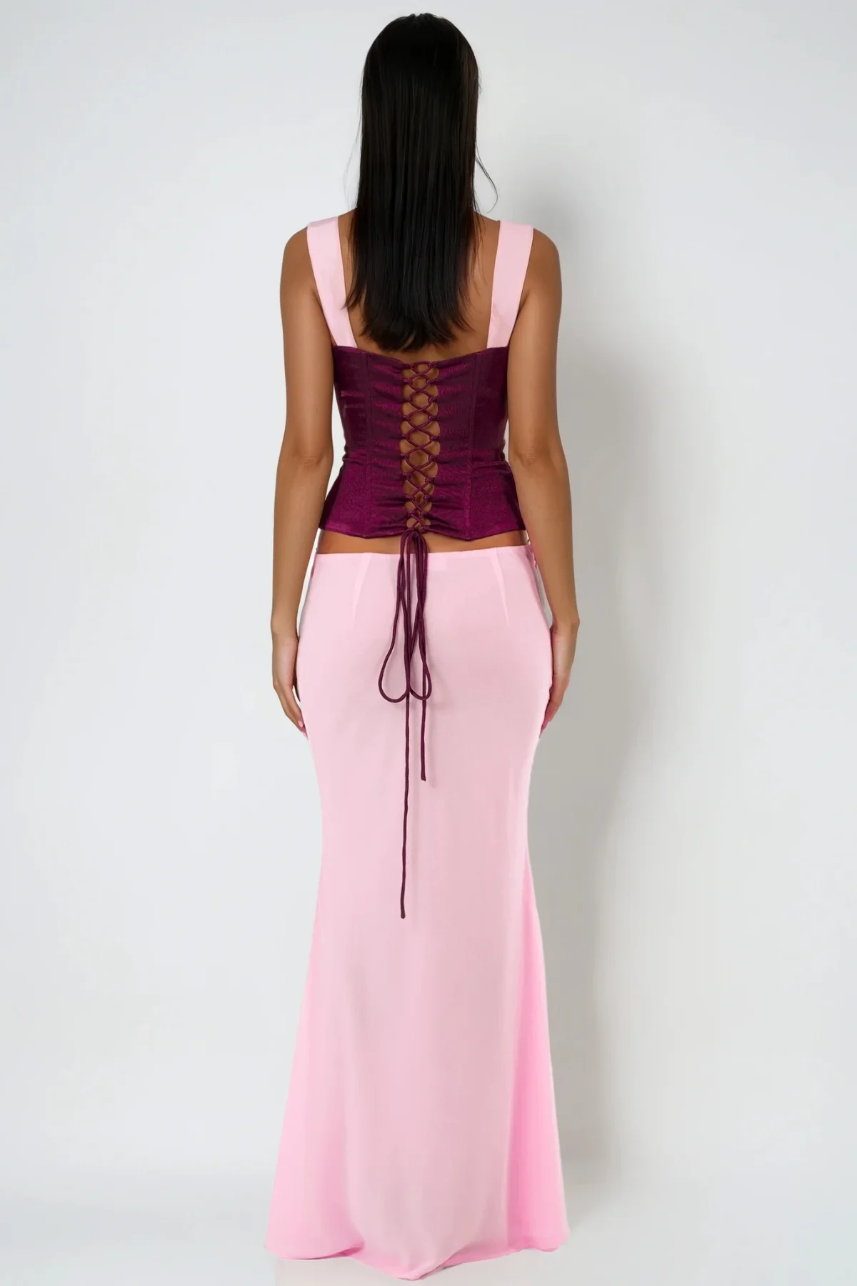 Purple Lace-Up Bodycon Skirt Set - Elegant & Figure-Enhancing